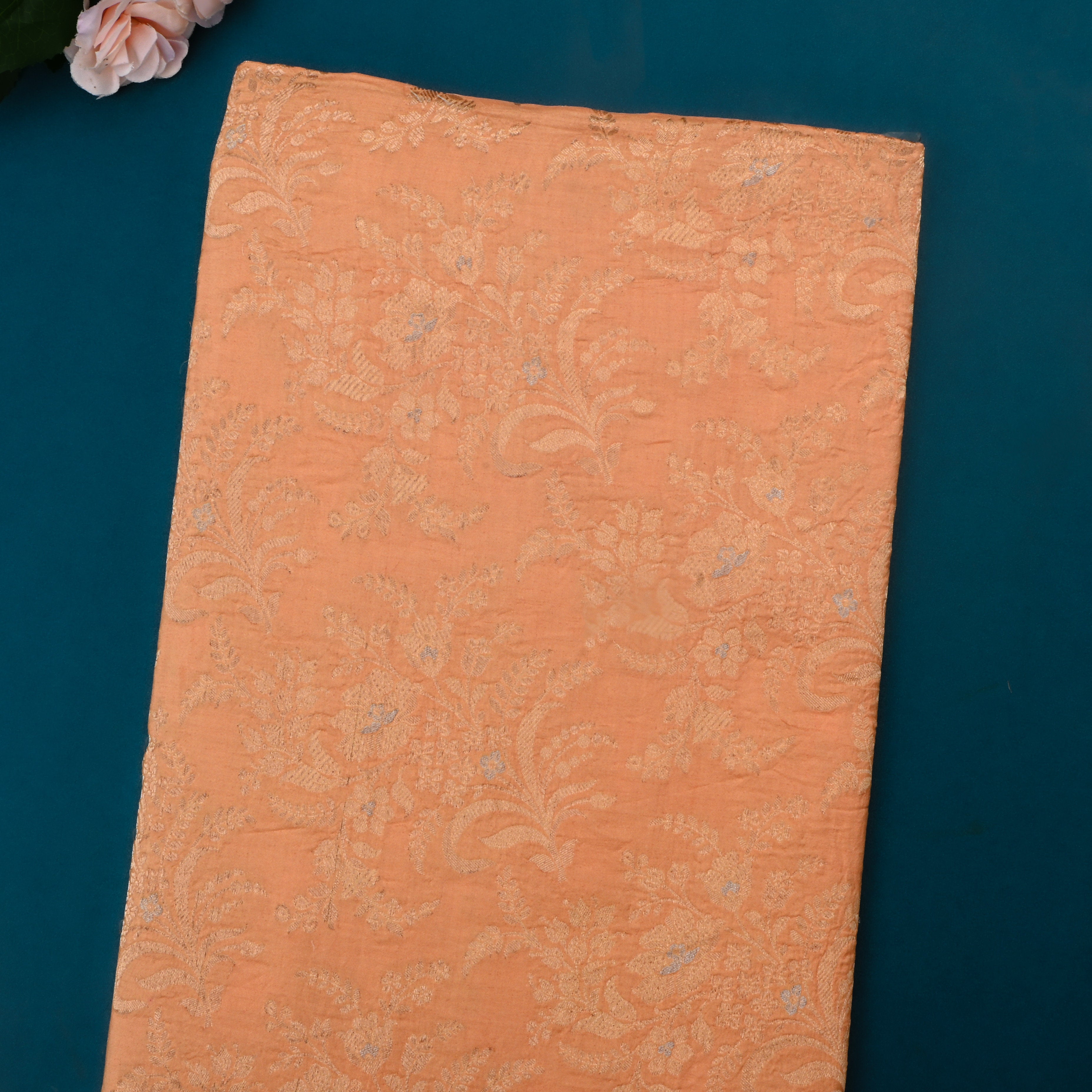 Antique Brass Jamawar Silk Fabric With Floral Jaal