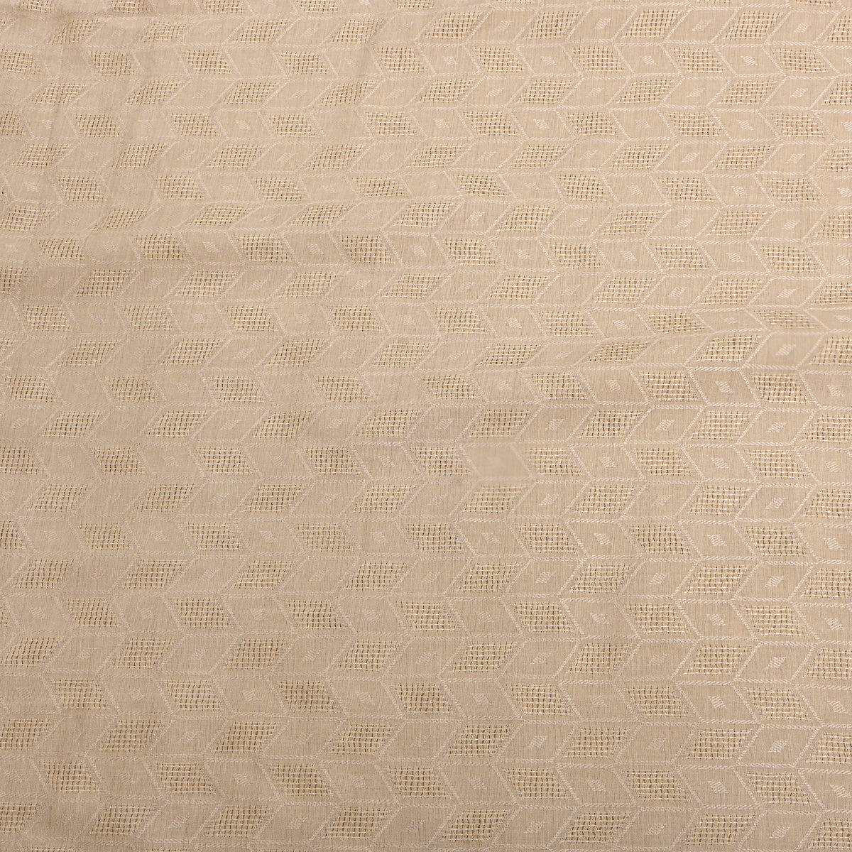 Beige White Geometric Weave Jamawar Silk Fabric