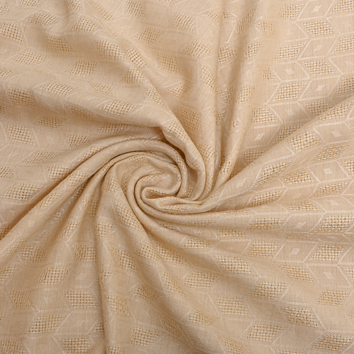 Beige White Geometric Weave Jamawar Silk Fabric