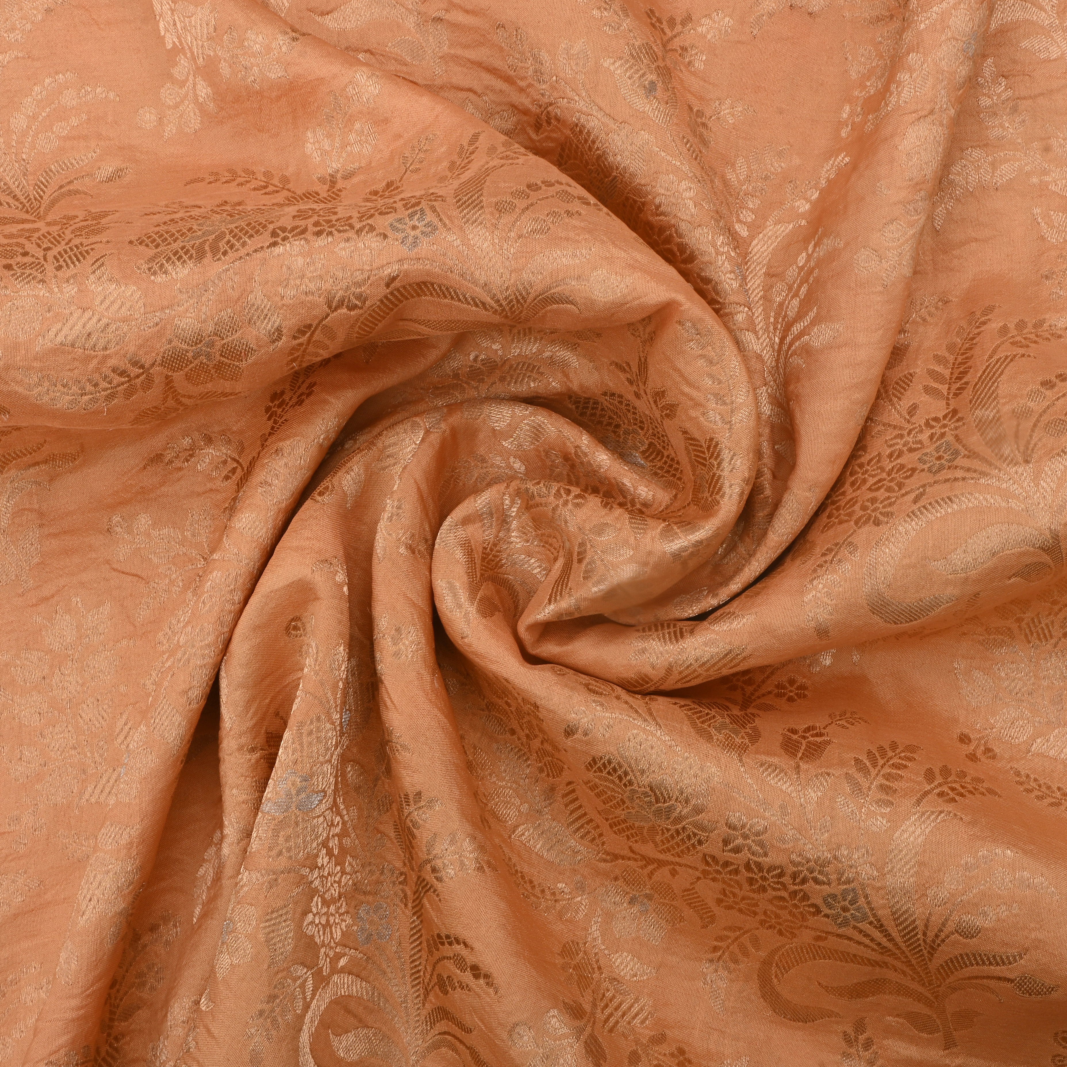 Antique Brass Jamawar Silk Fabric With Floral Jaal