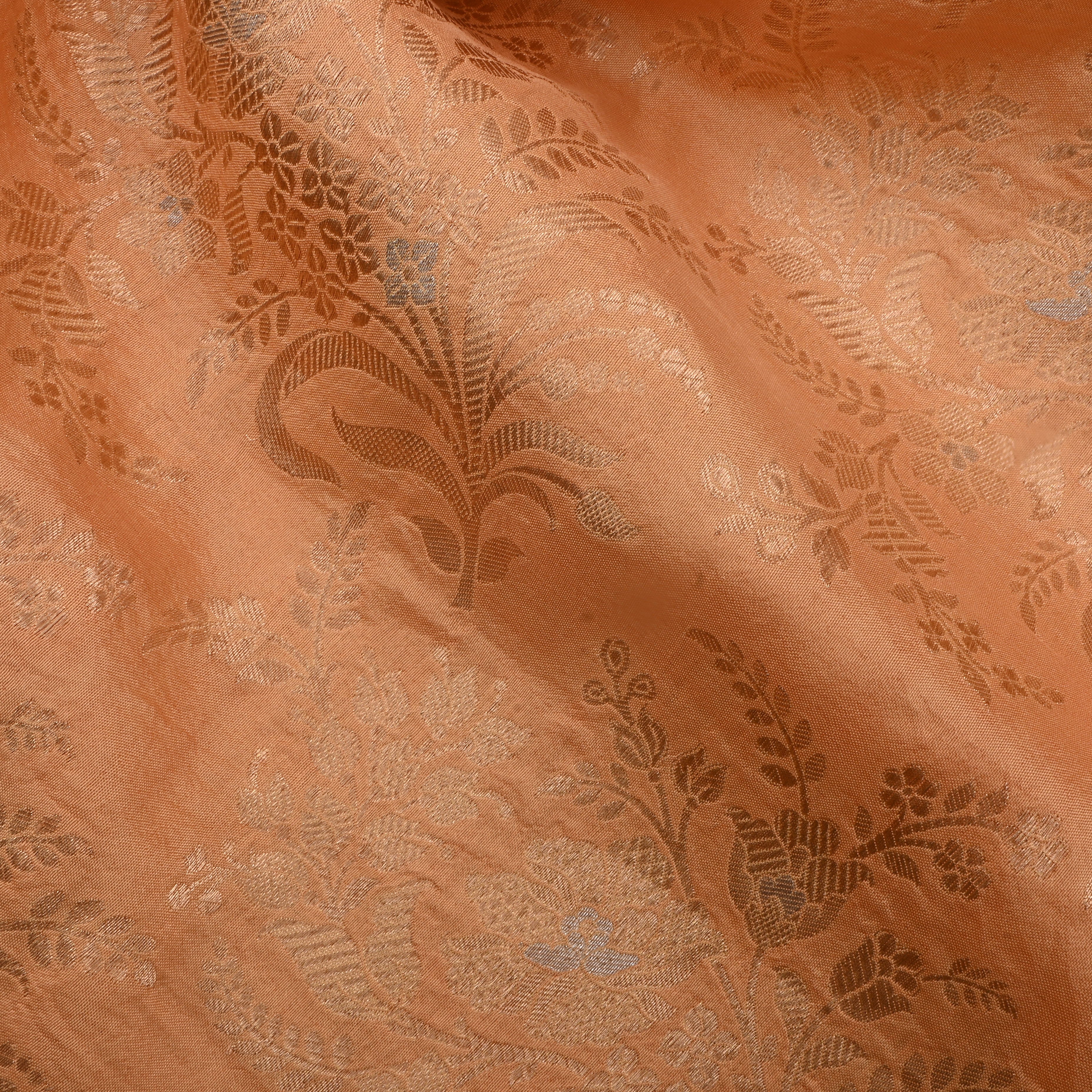 Antique Brass Jamawar Silk Fabric With Floral Jaal