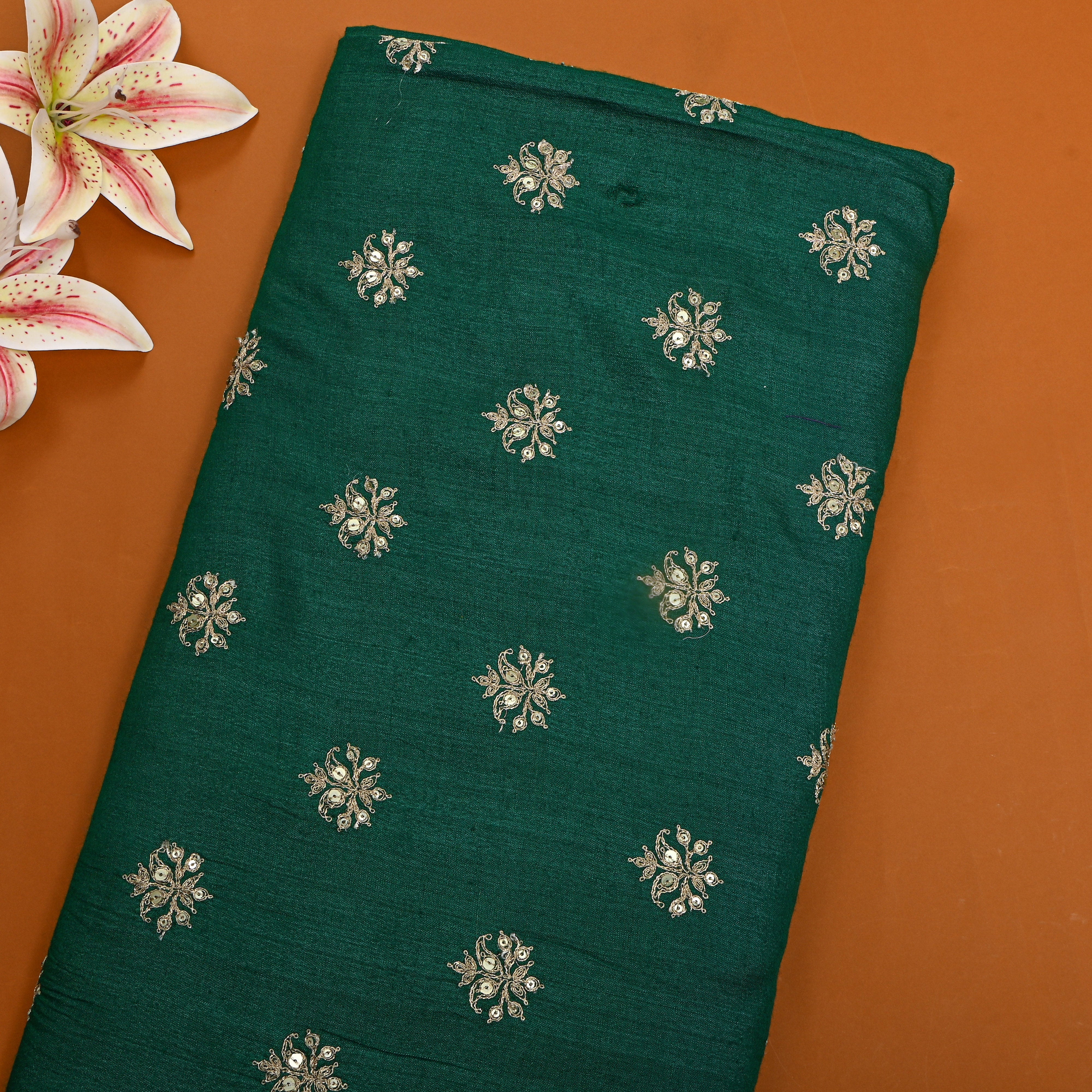 Bottle Green Zari Butti Embroidered Munga Tussar