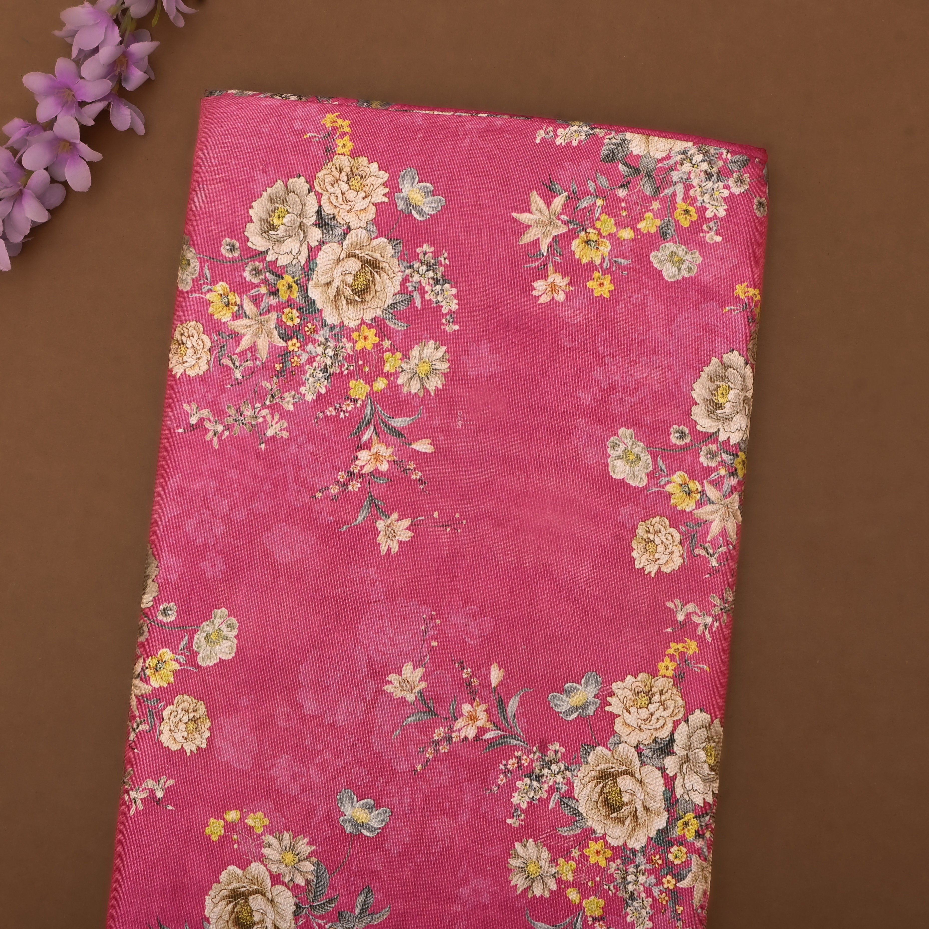 Pink Tissue Fabric With Floral Prints