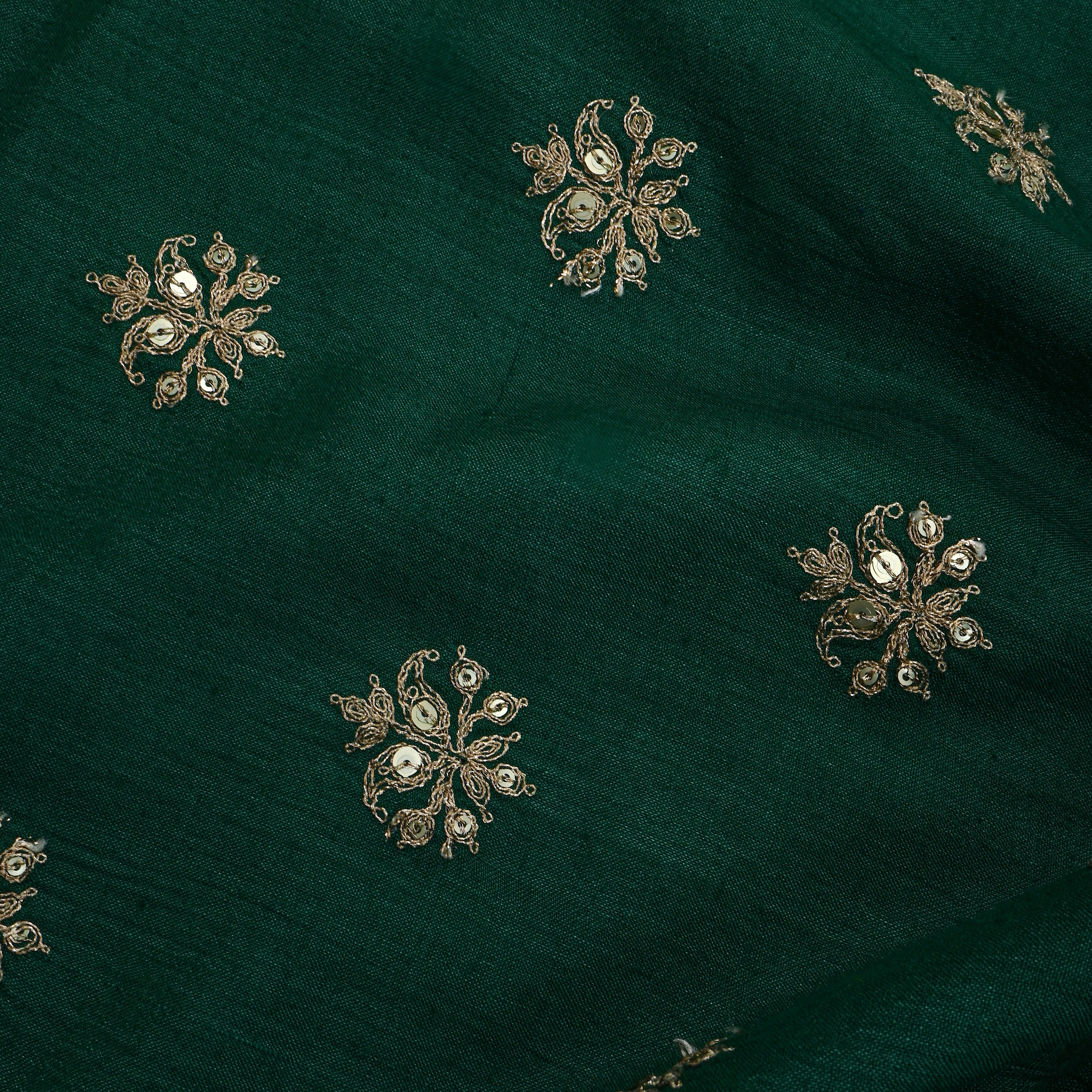 Bottle Green Zari Butti Embroidered Munga Tussar