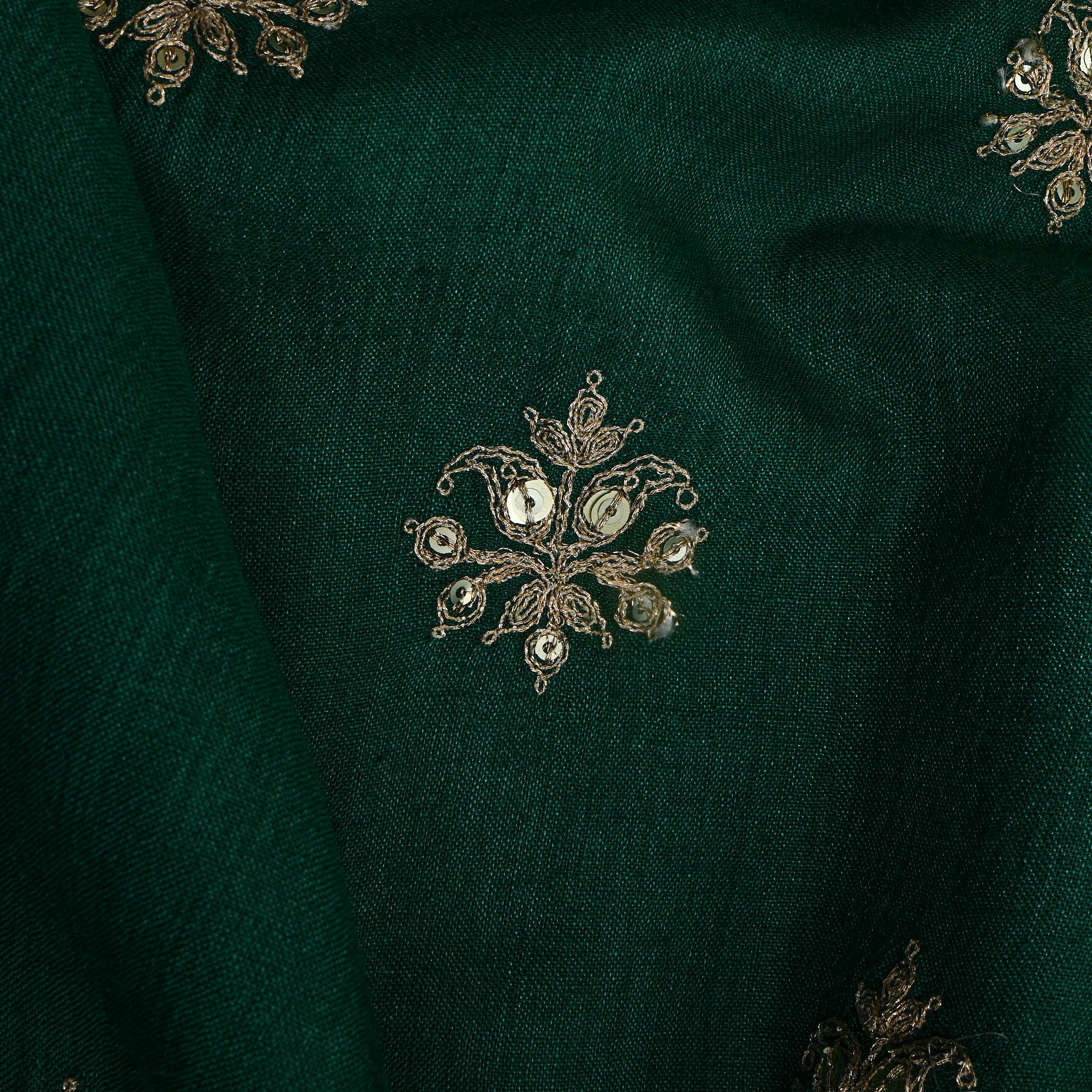 Bottle Green Zari Butti Embroidered Munga Tussar