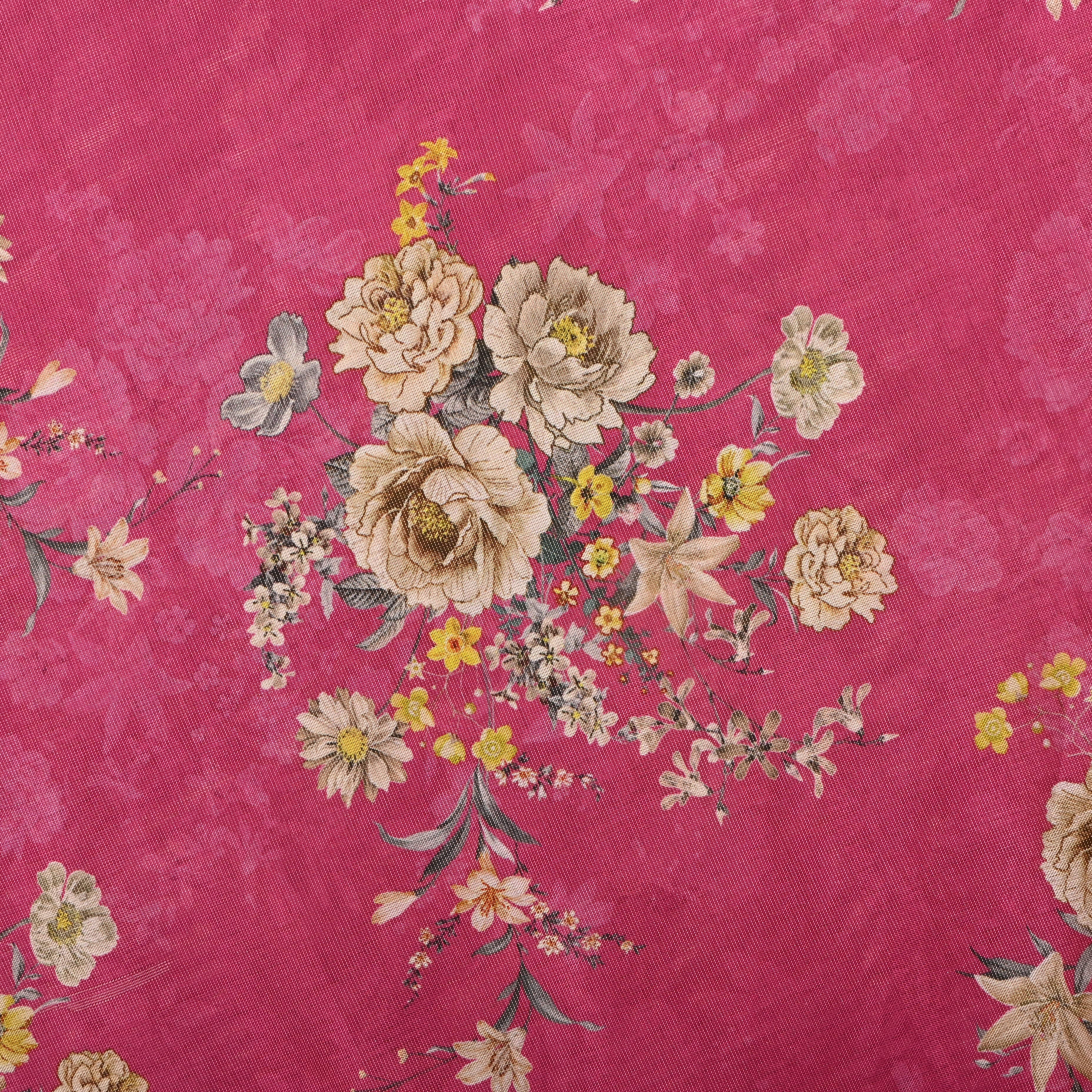 Pink Tissue Fabric With Floral Prints