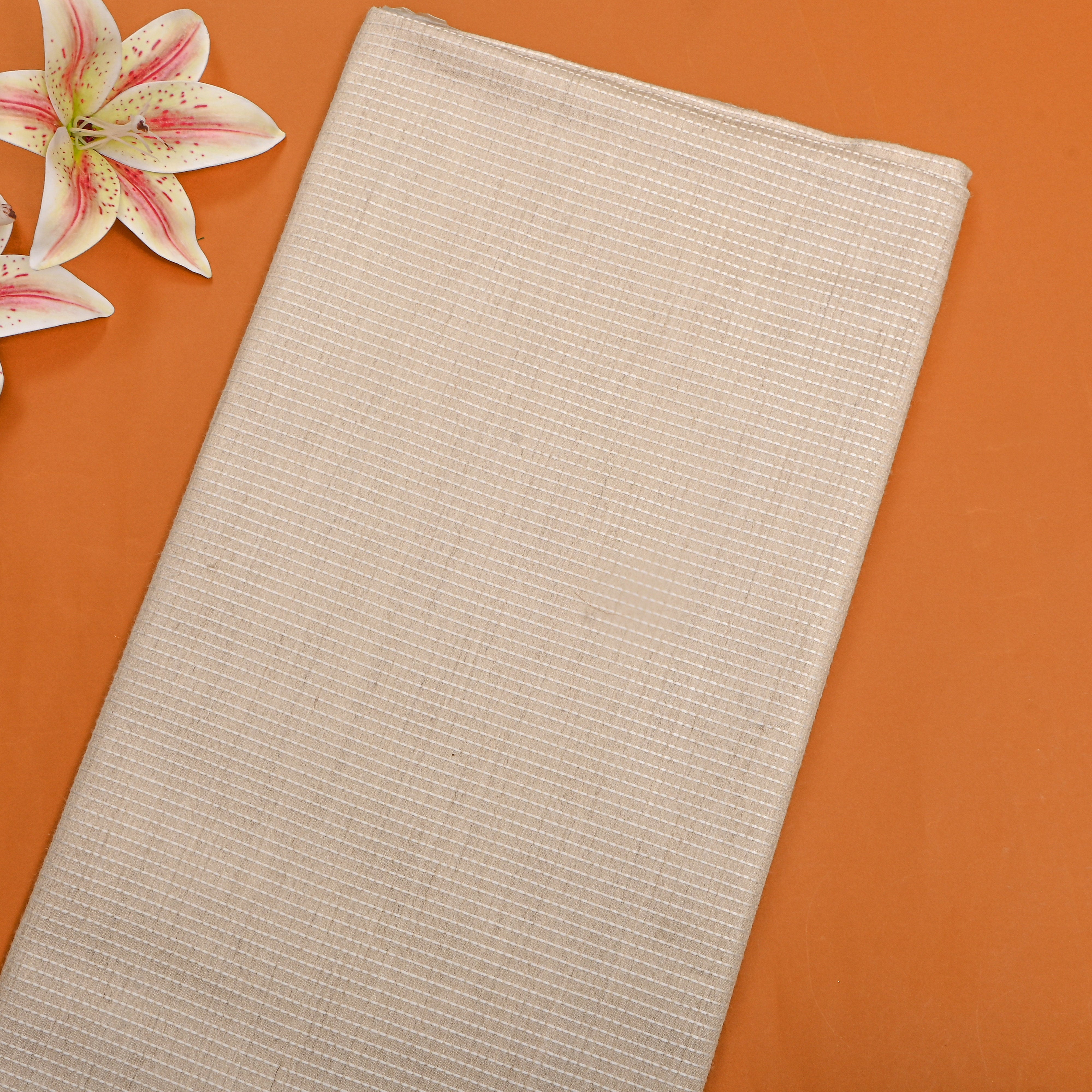 Cream Thread Work Embroidery Tussar Silk Fabric
