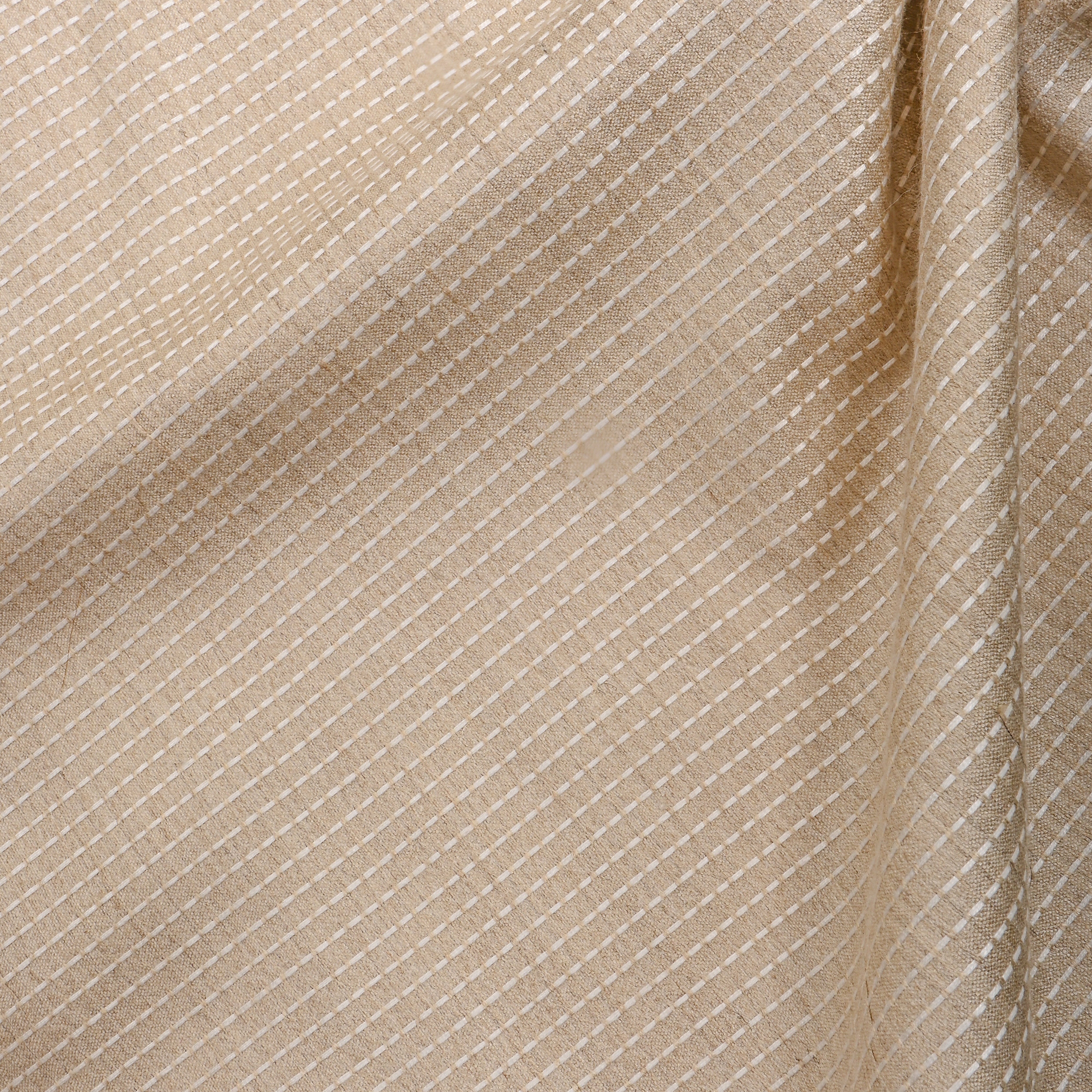 Cream Thread Work Embroidery Tussar Silk Fabric
