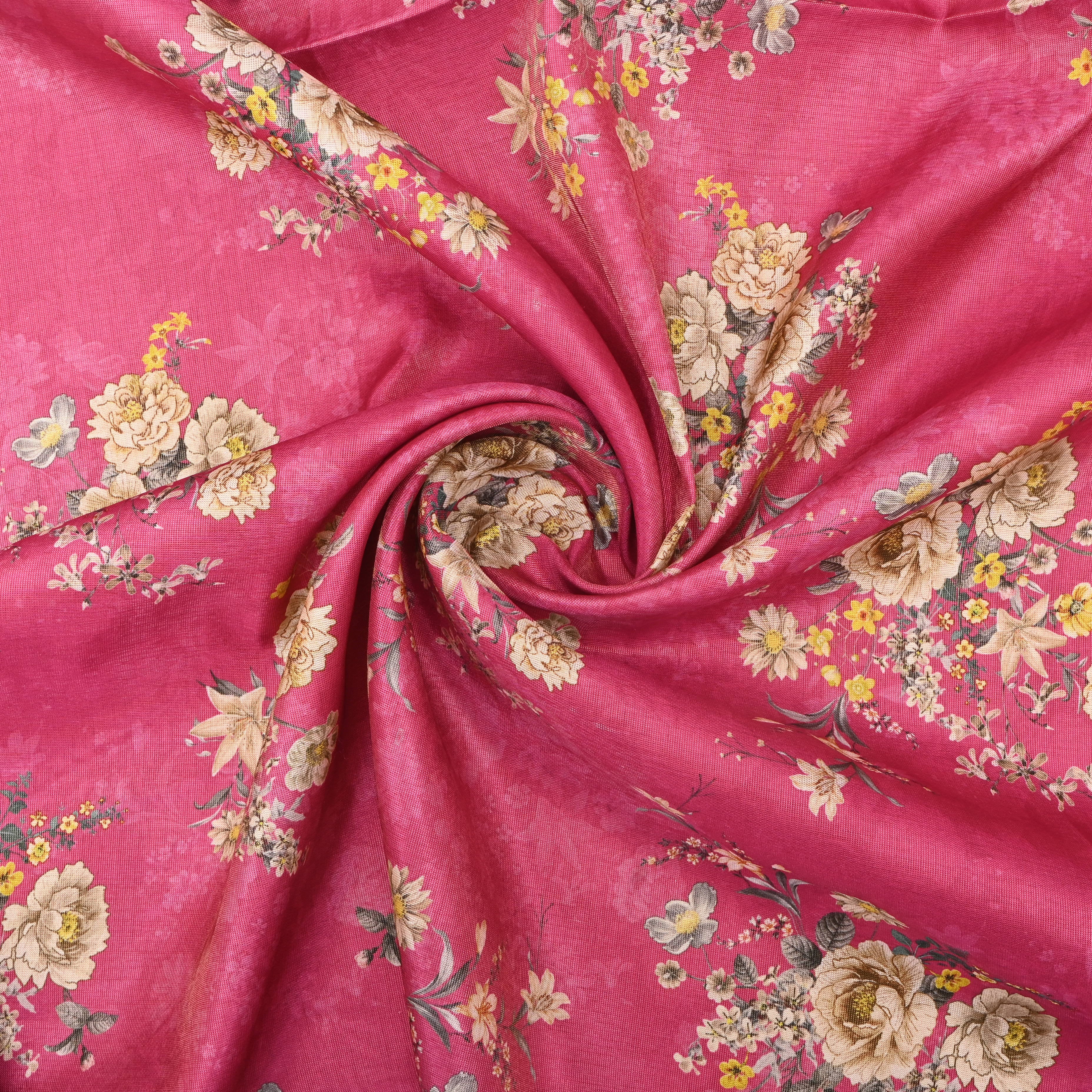 Pink Tissue Fabric With Floral Prints