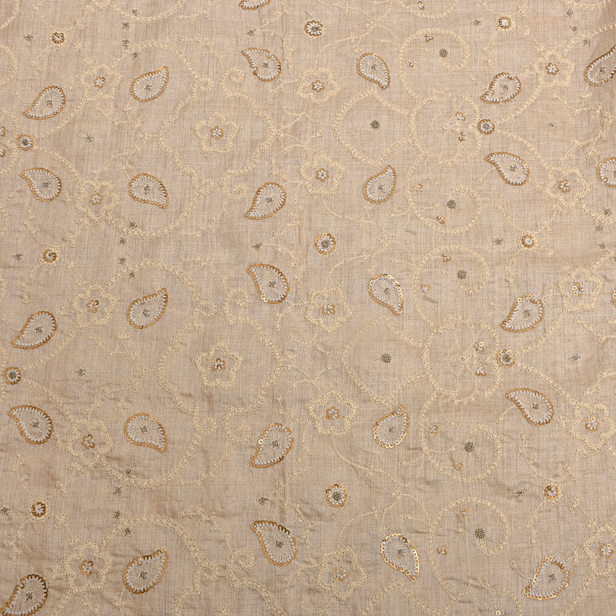 White Floral Embroidered Organza Fabric