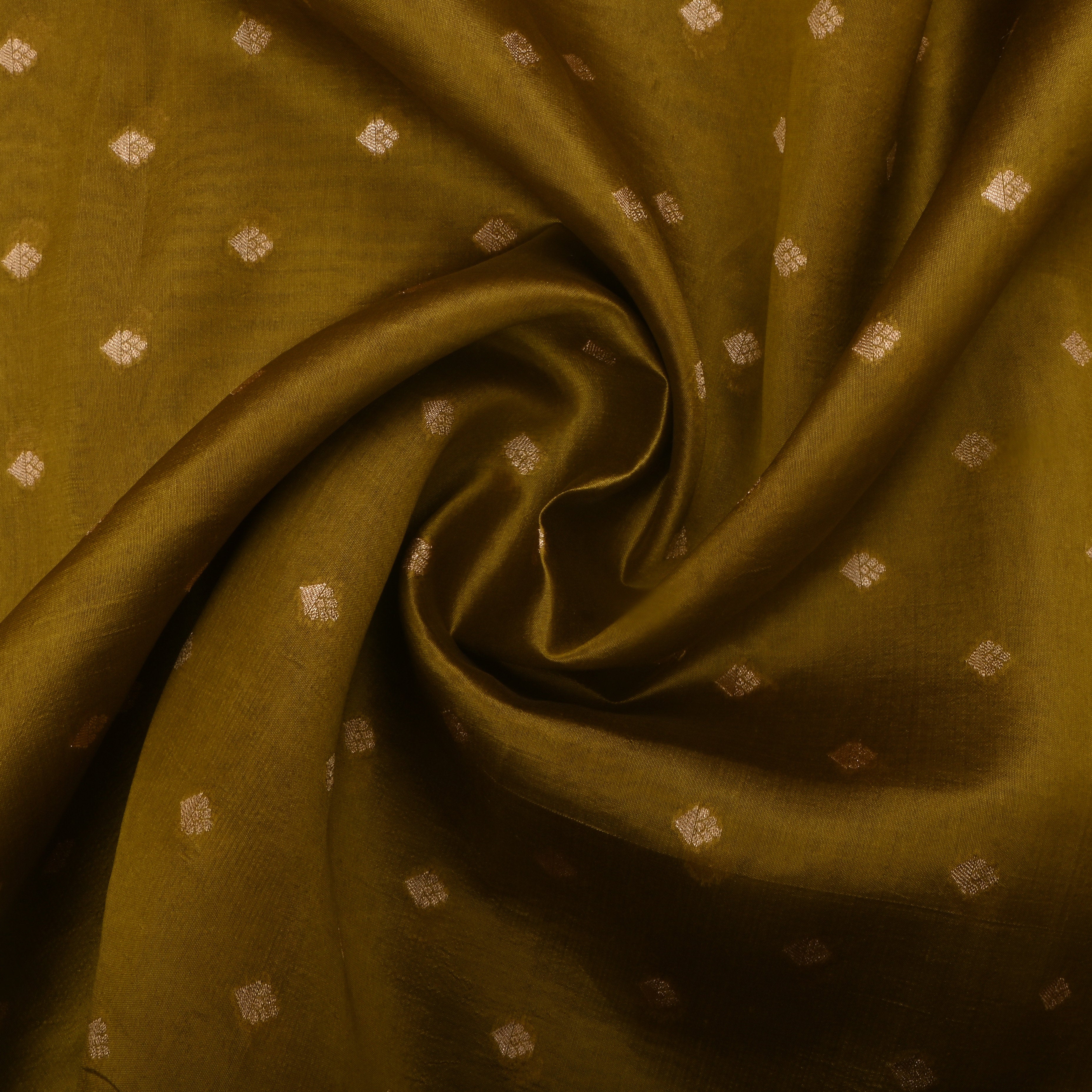 Mahendi Green Jamawar Silk Fabric With Butti'S