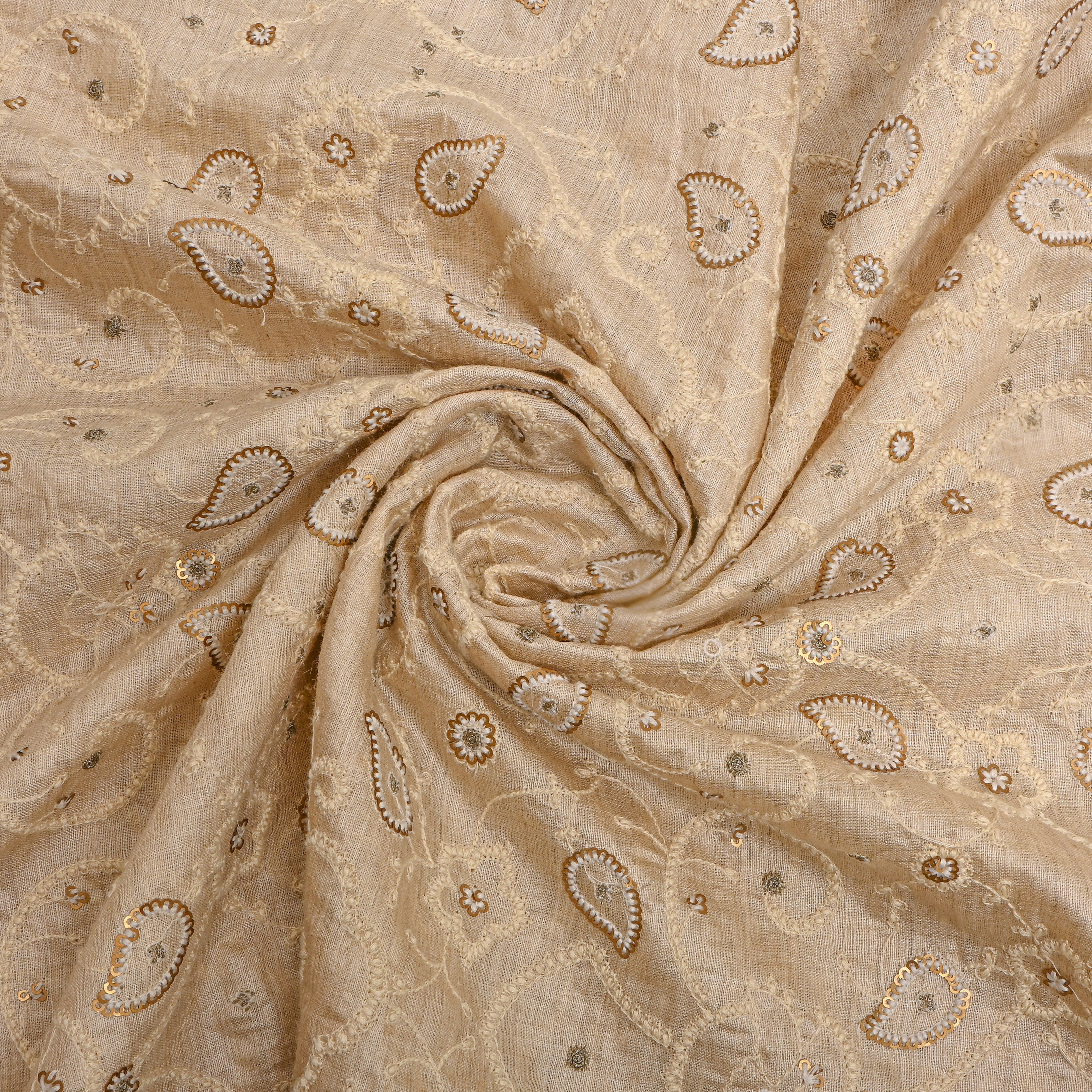 White Floral Embroidered Organza Fabric