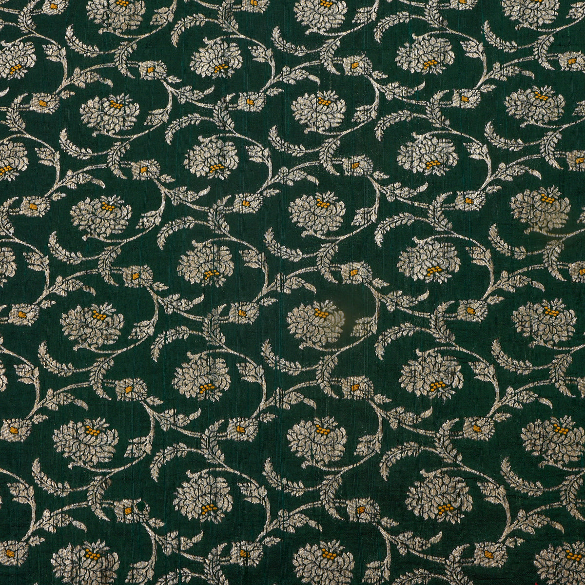 Green Gold Floral Jaal Jamawar Silk Fabric