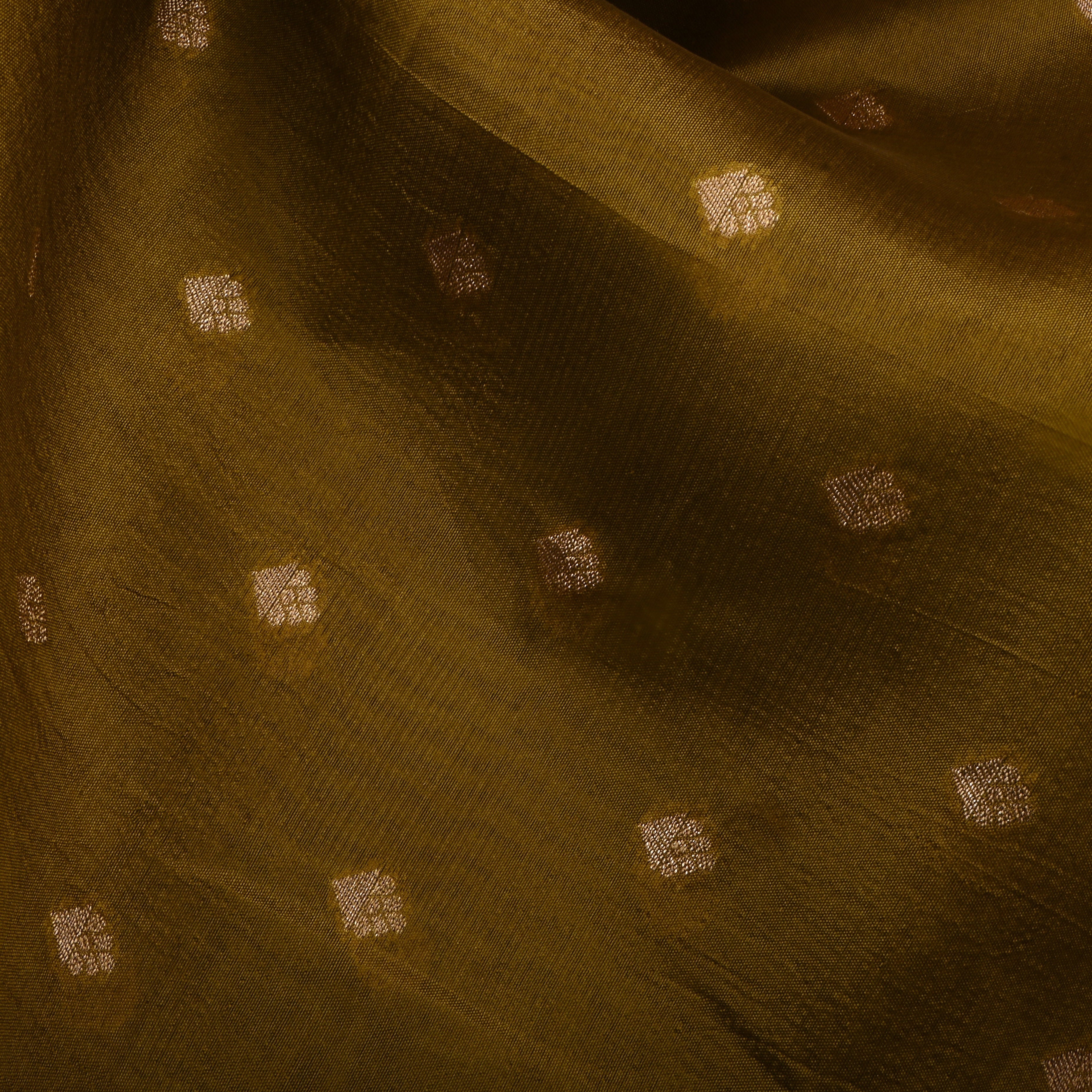 Mahendi Green Jamawar Silk Fabric With Butti'S