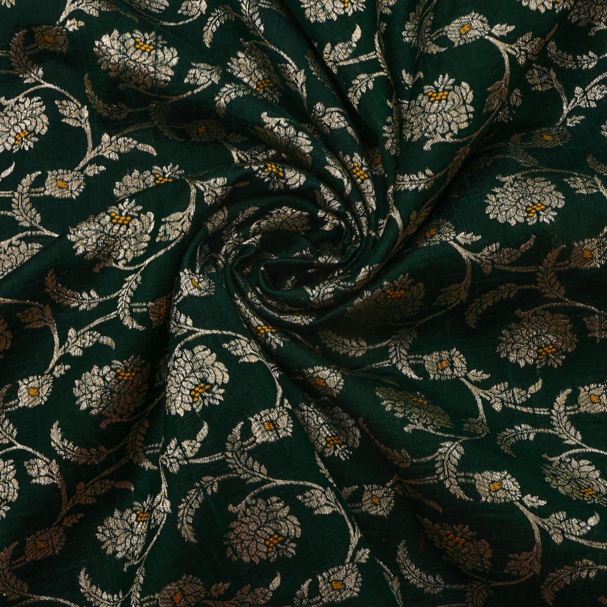 Green Gold Floral Jaal Jamawar Silk Fabric