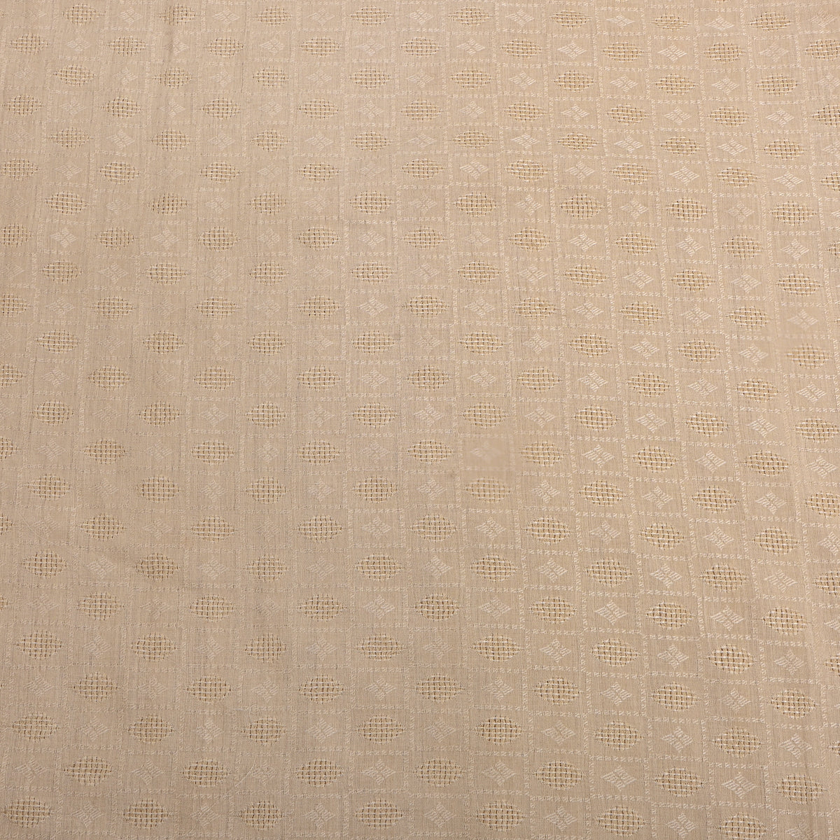 Beige White Geometric Weave Jamawar Silk Fabric