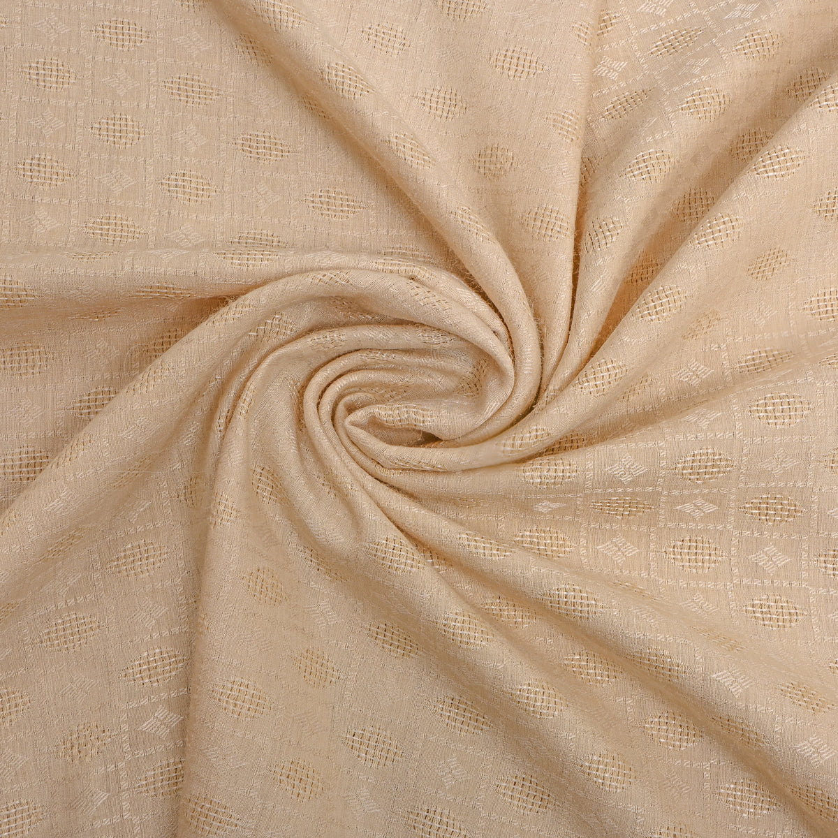 Beige White Geometric Weave Jamawar Silk Fabric
