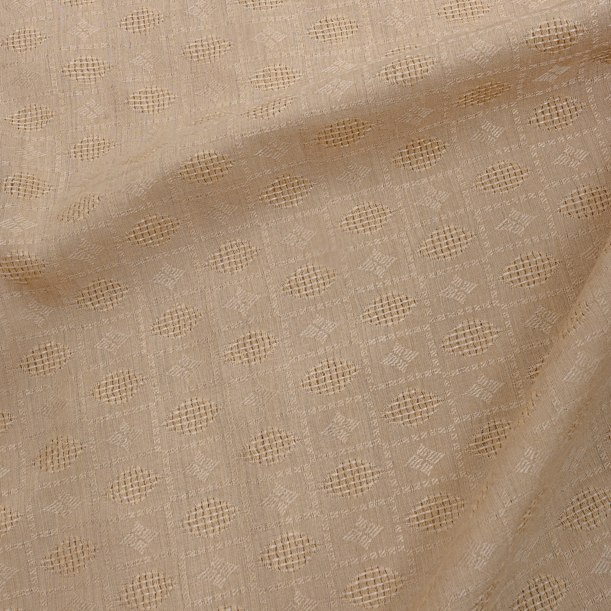 Beige White Geometric Weave Jamawar Silk Fabric