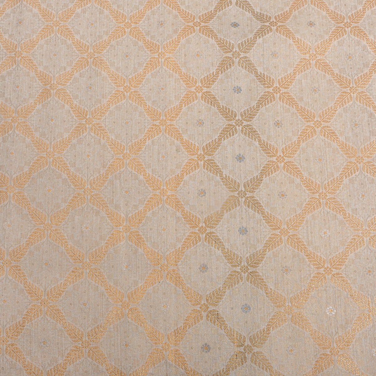 Ivory Gold Check Jamawar Silk Fabric