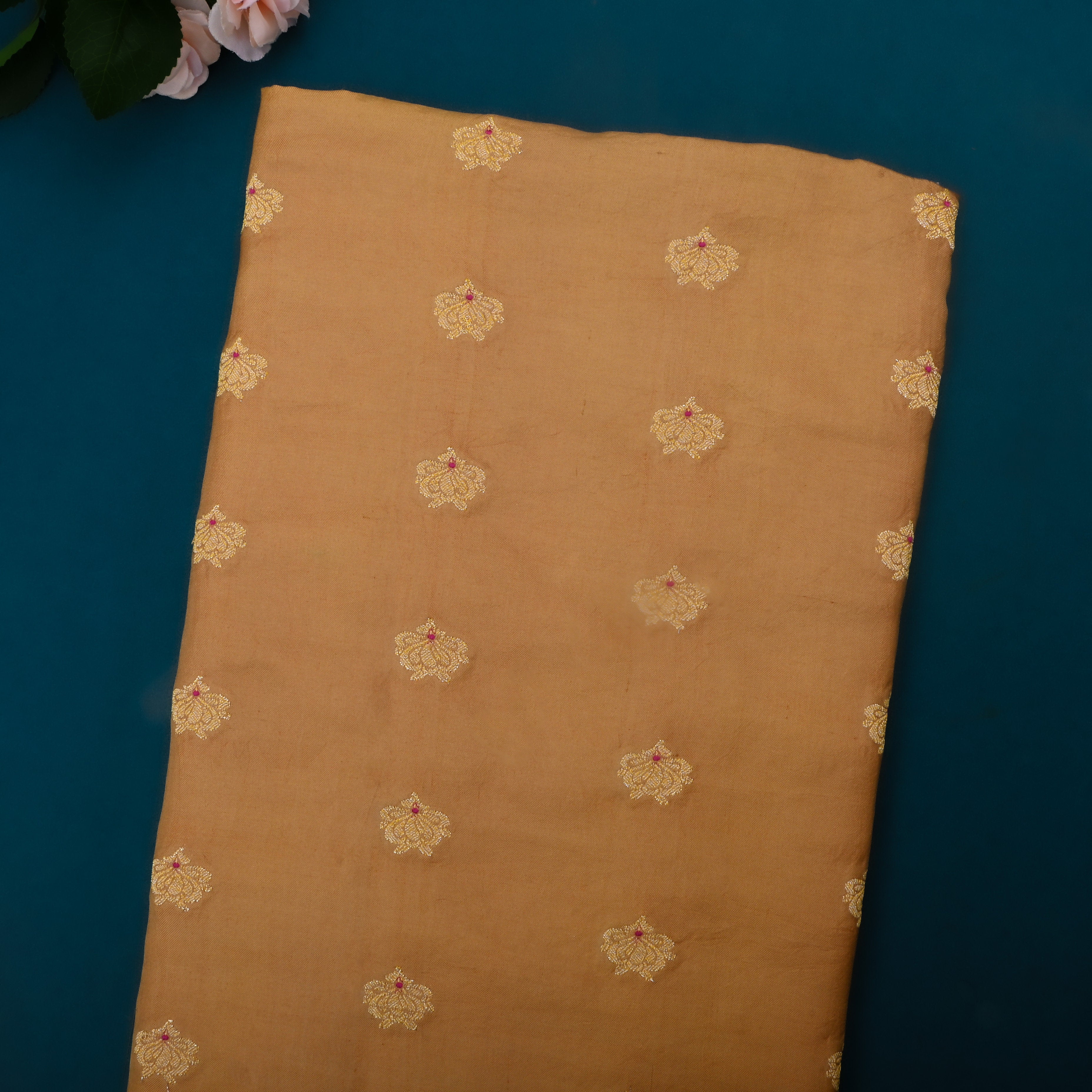 Dark Beige Jamawar Silk Fabric With Butti'S