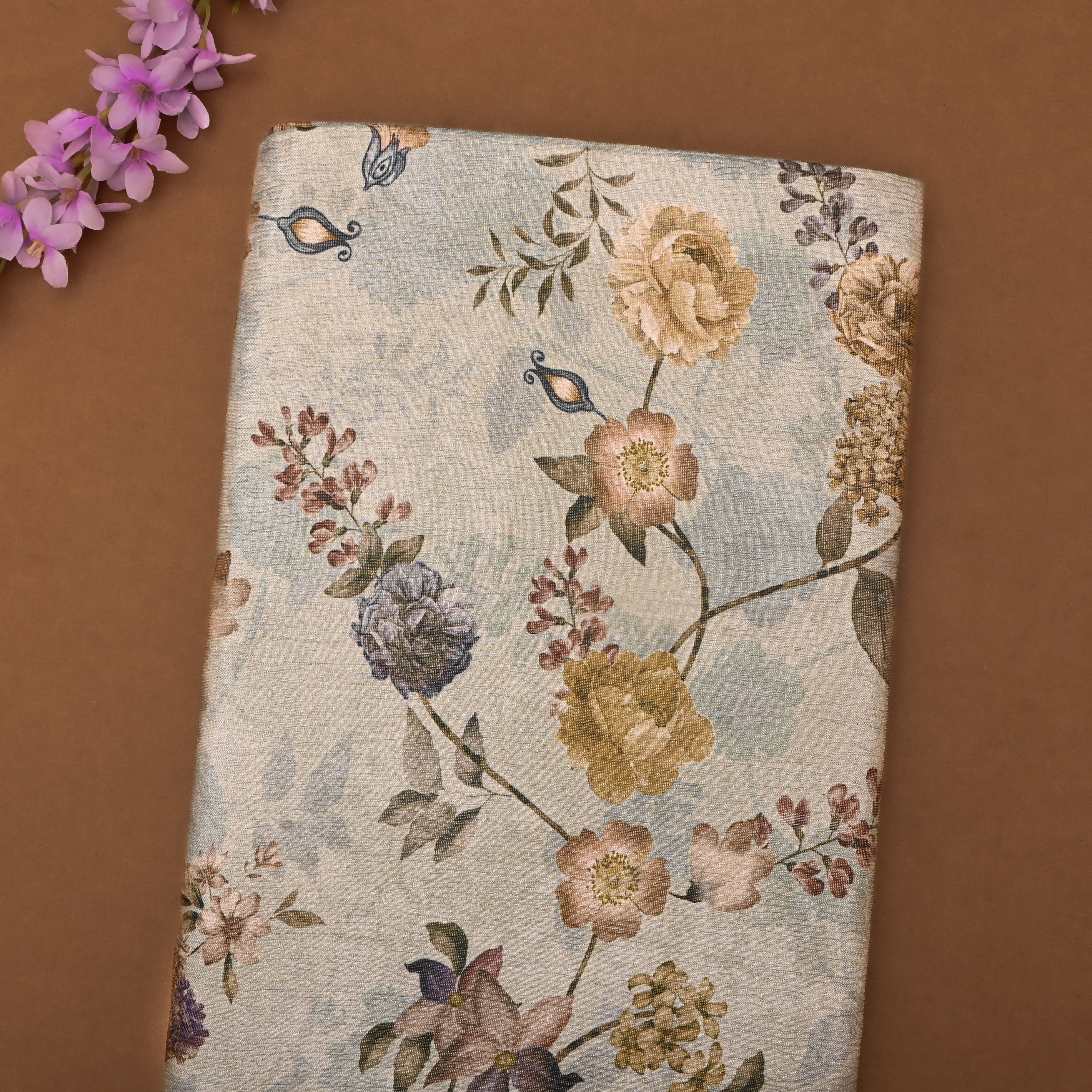 Beige Tissue Fabric With Digital Prints