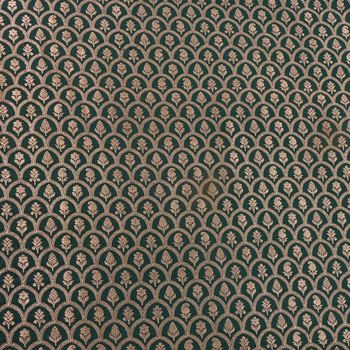 Emerald Green Gold Zari Butti Weave Jamawar Silk Fabric