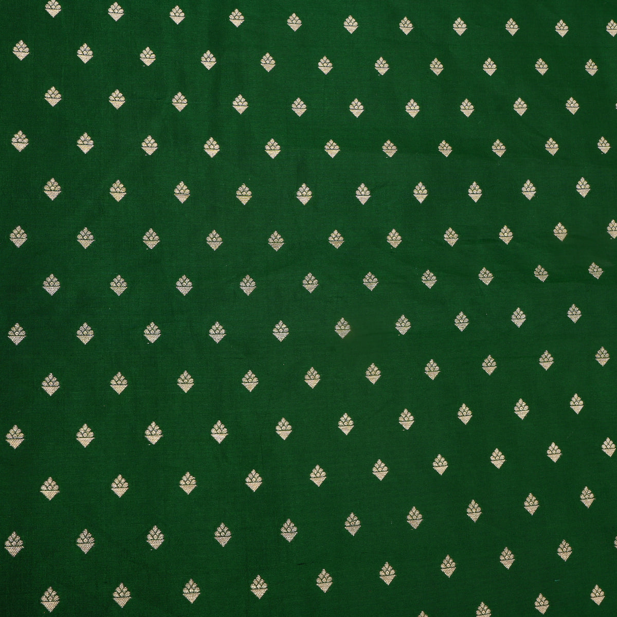 Forest Green Gold Zari Diamond Butti Banarasi Silk Fabric