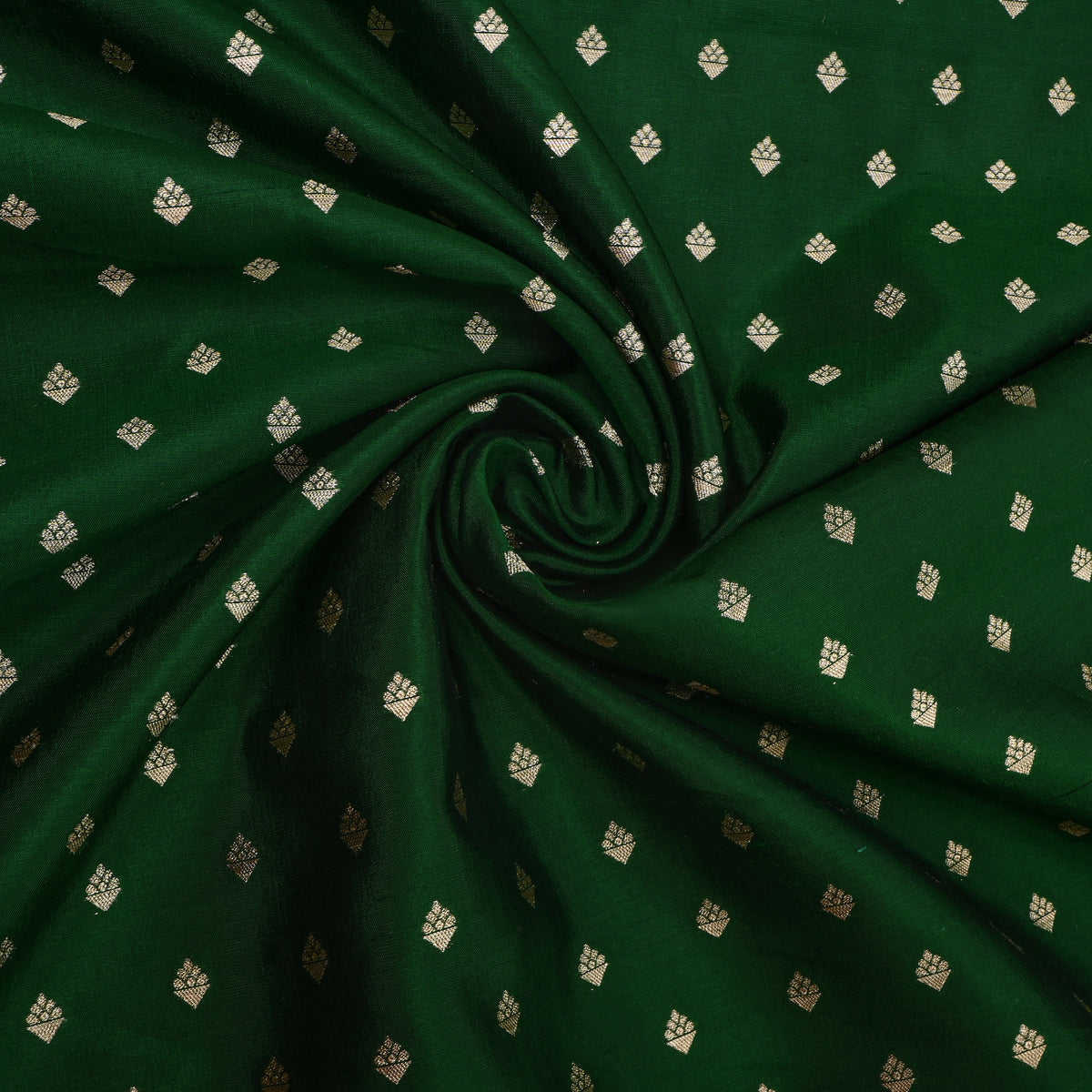 Forest Green Gold Zari Diamond Butti Banarasi Silk Fabric