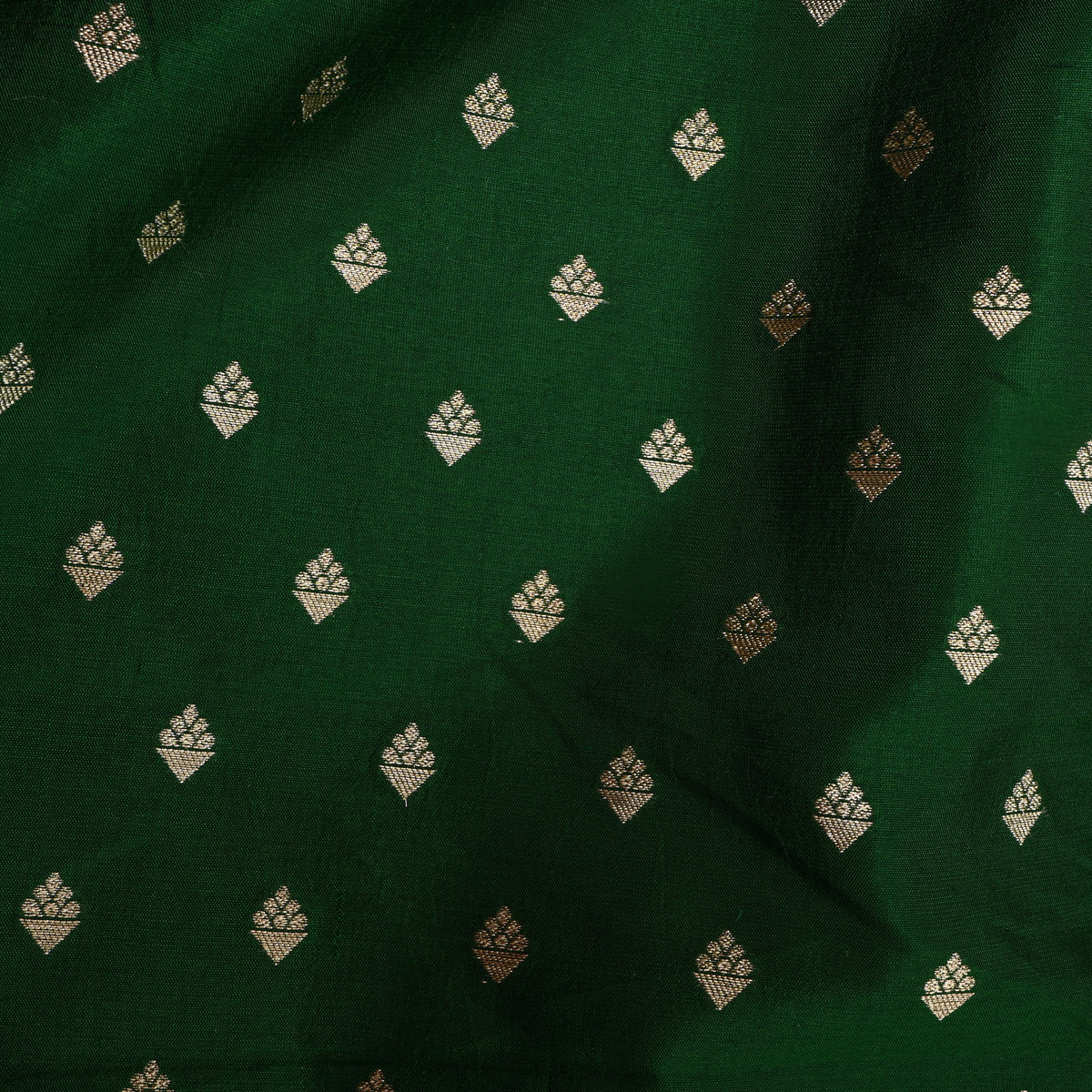 Forest Green Gold Zari Diamond Butti Banarasi Silk Fabric