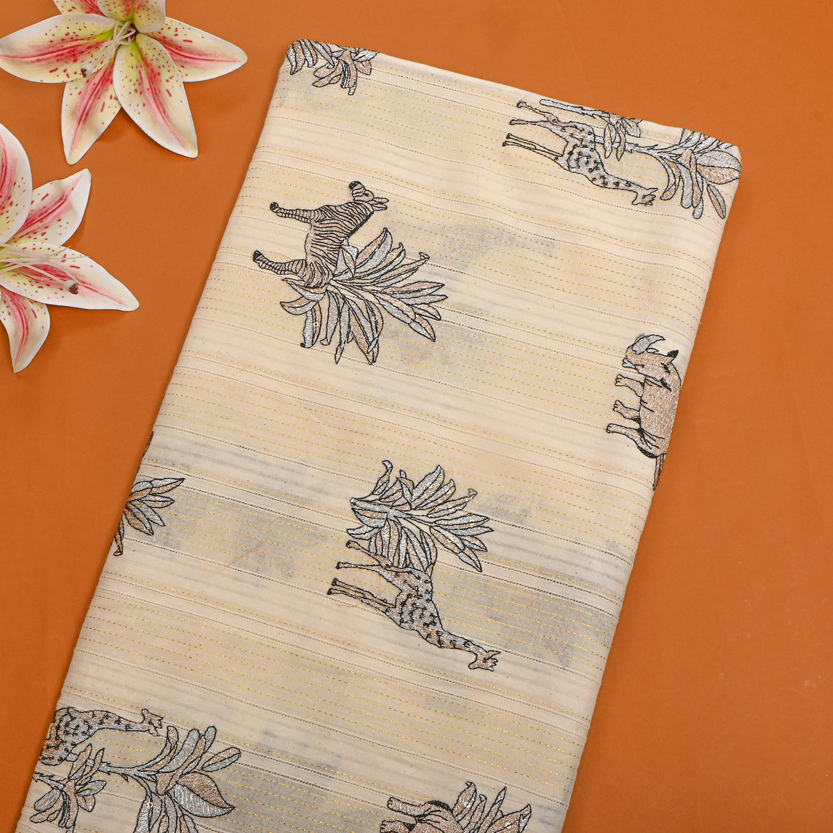 Cream Shikargah Thread Work Cotton