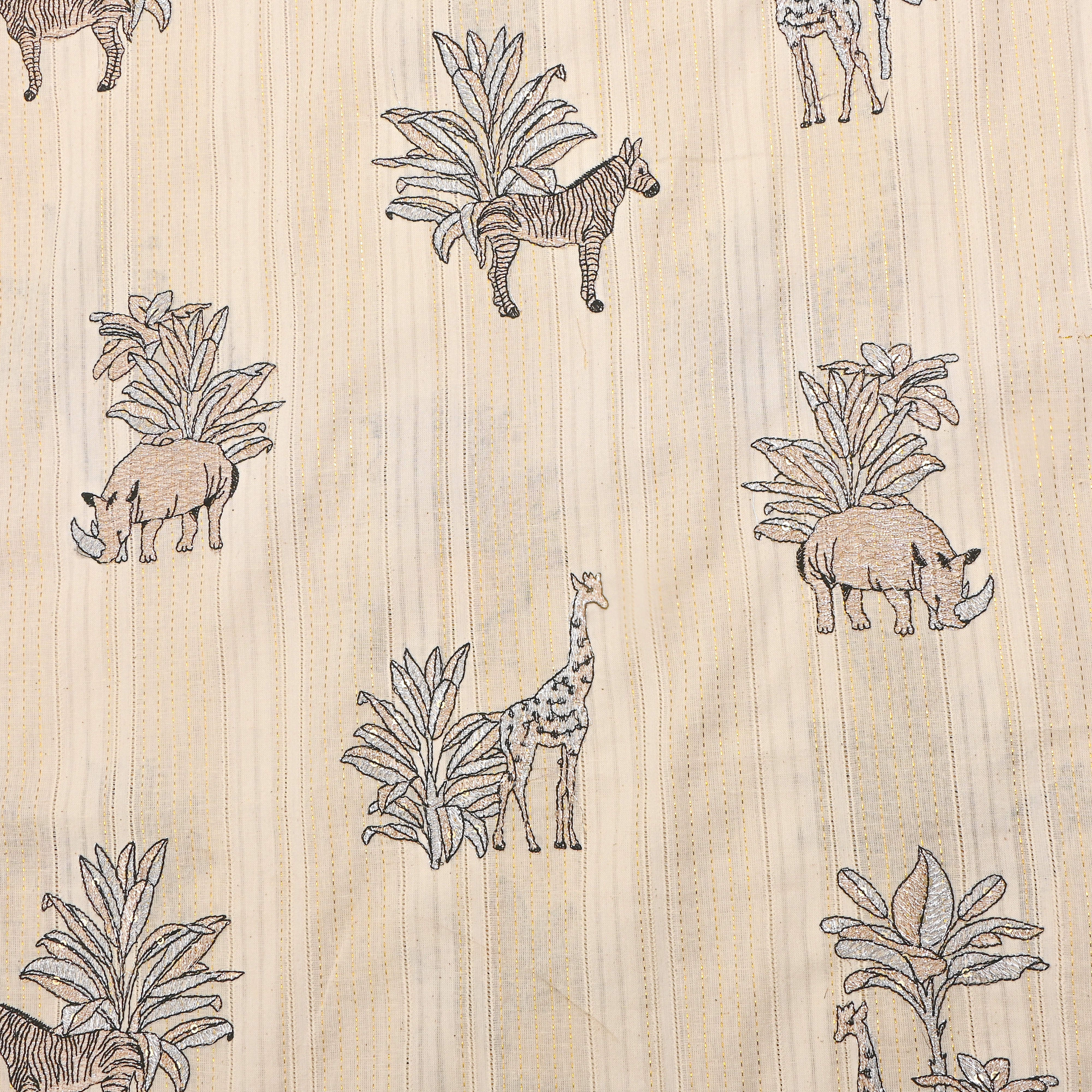 Cream Shikargah Thread Work Cotton