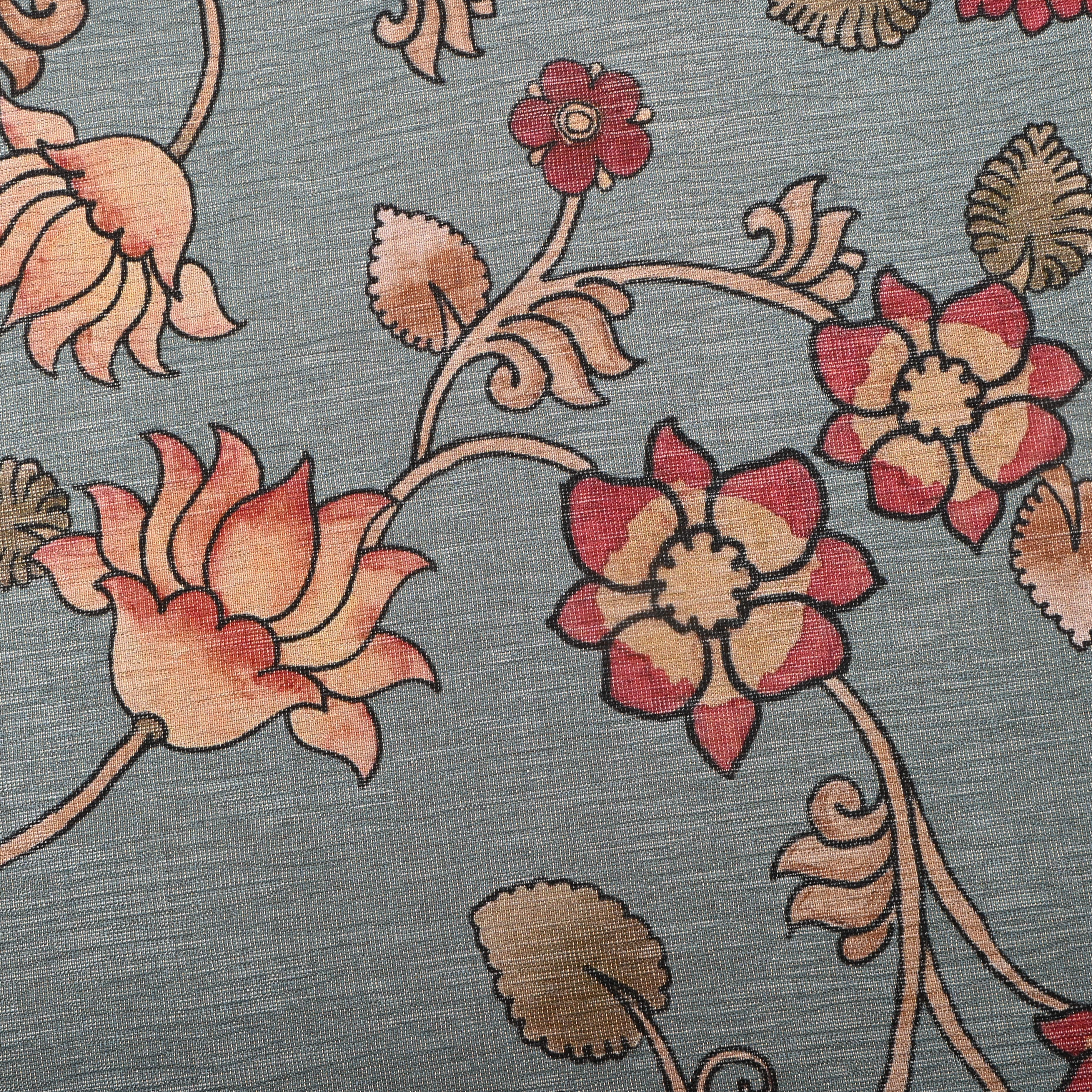 Grey Tissue Fabric With Digital Prints