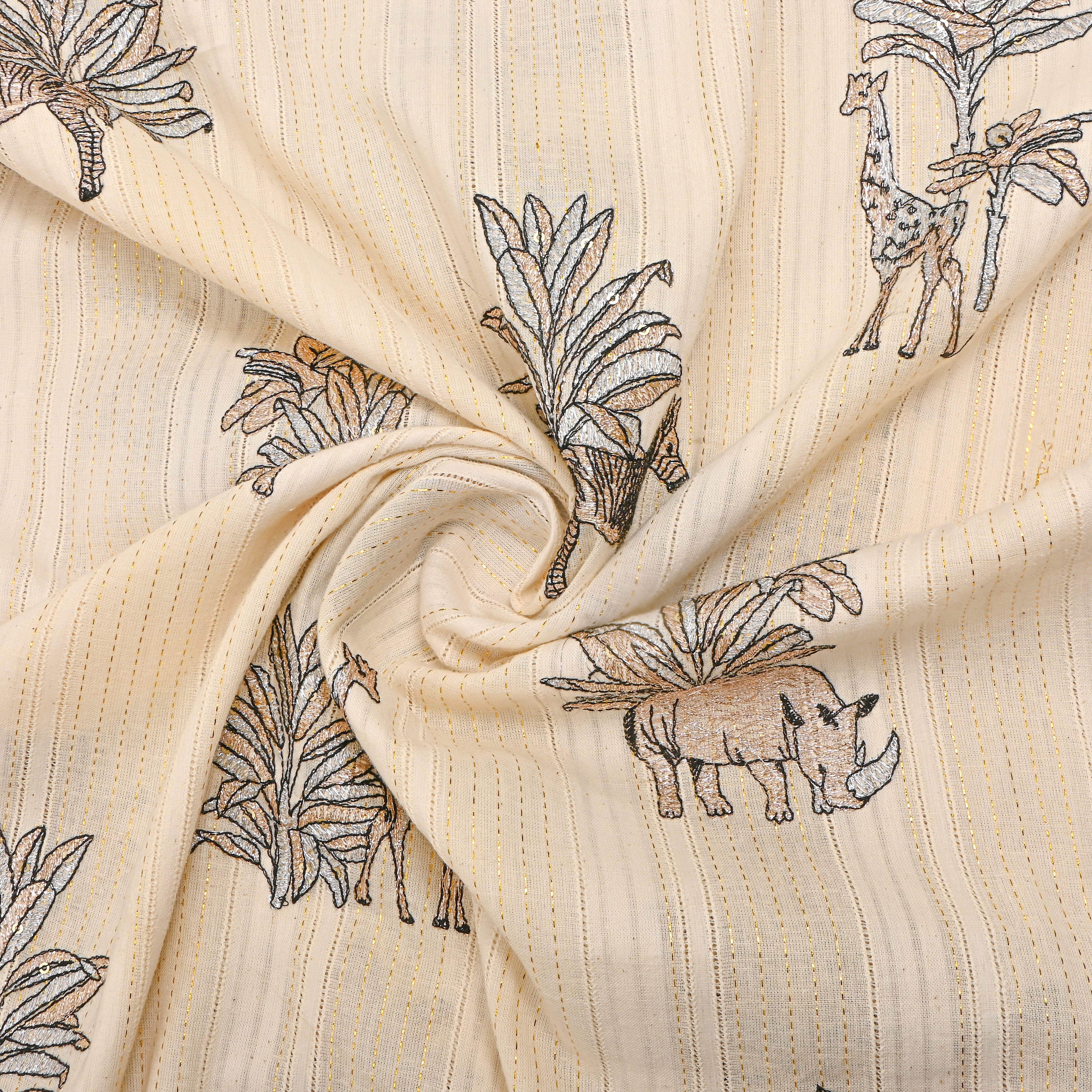 Cream Shikargah Thread Work Cotton
