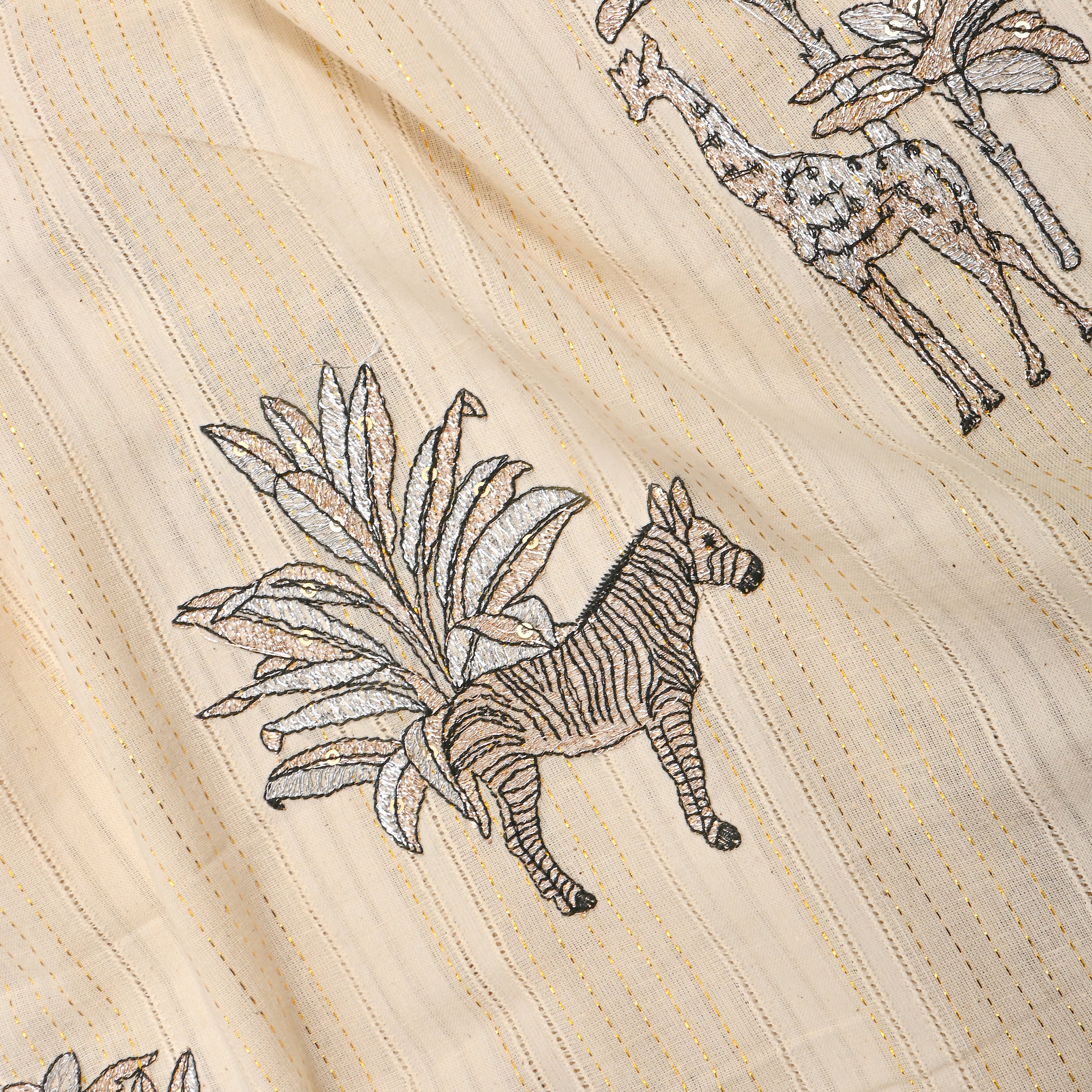 Cream Shikargah Thread Work Cotton