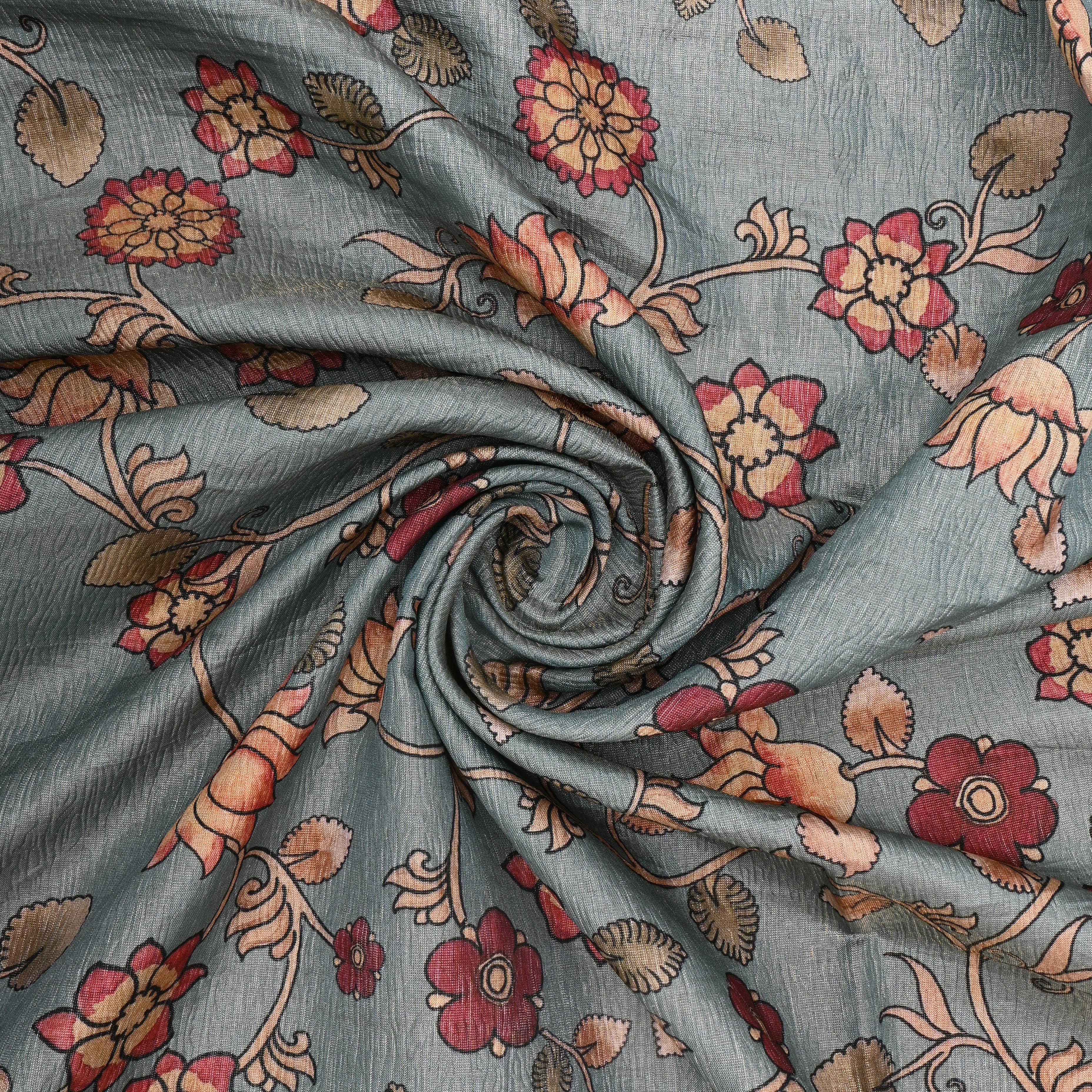 Grey Tissue Fabric With Digital Prints