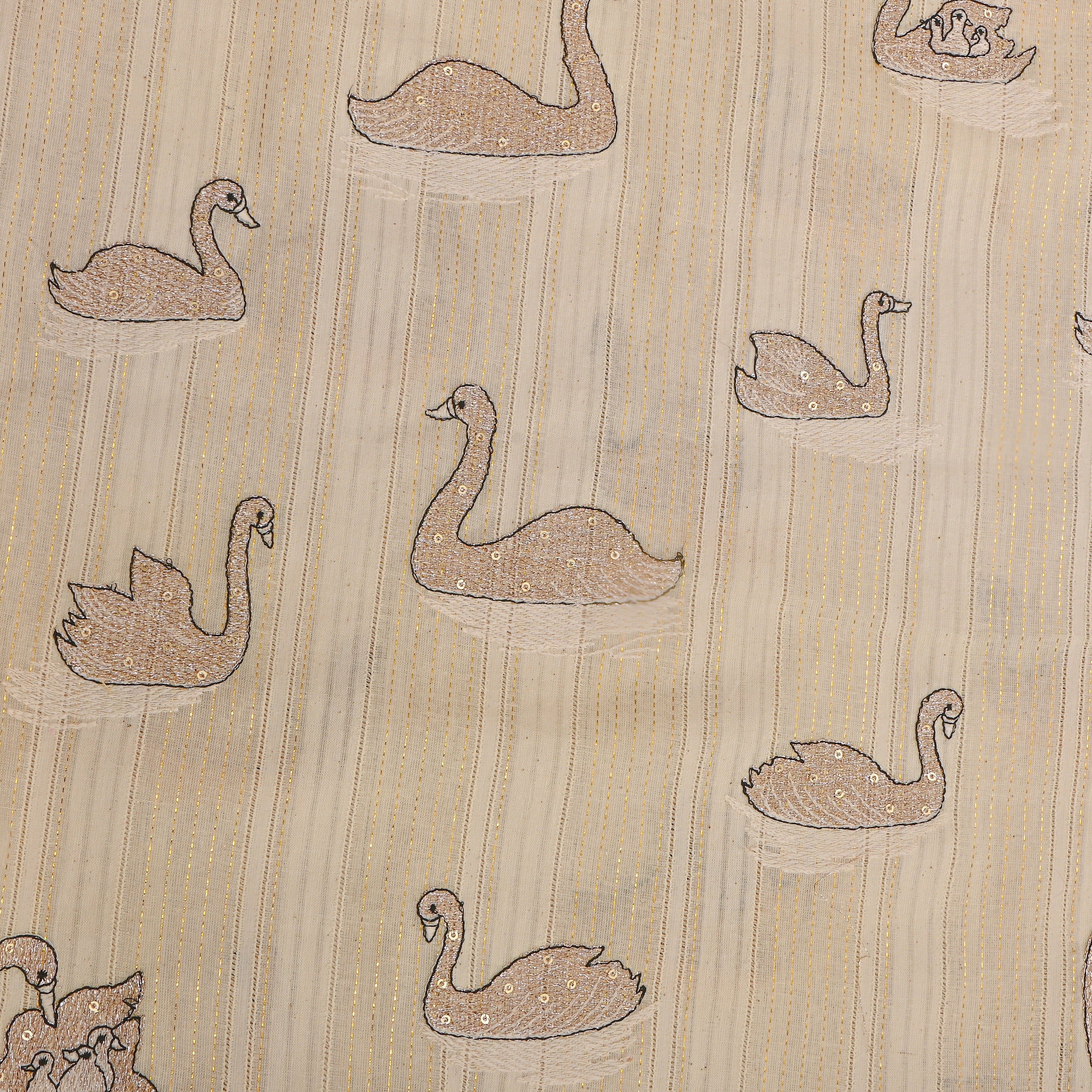 Cream Bird Motif Thread Work Cotton