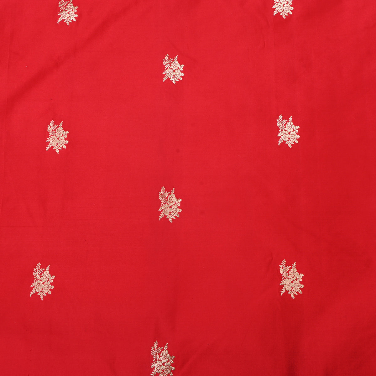 Red Gold Floral Butti Jamawar Silk Fabric