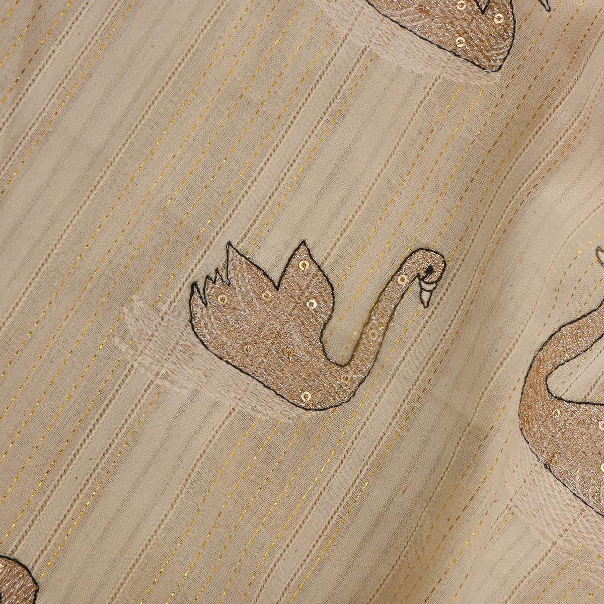 Cream Bird Motif Thread Work Cotton