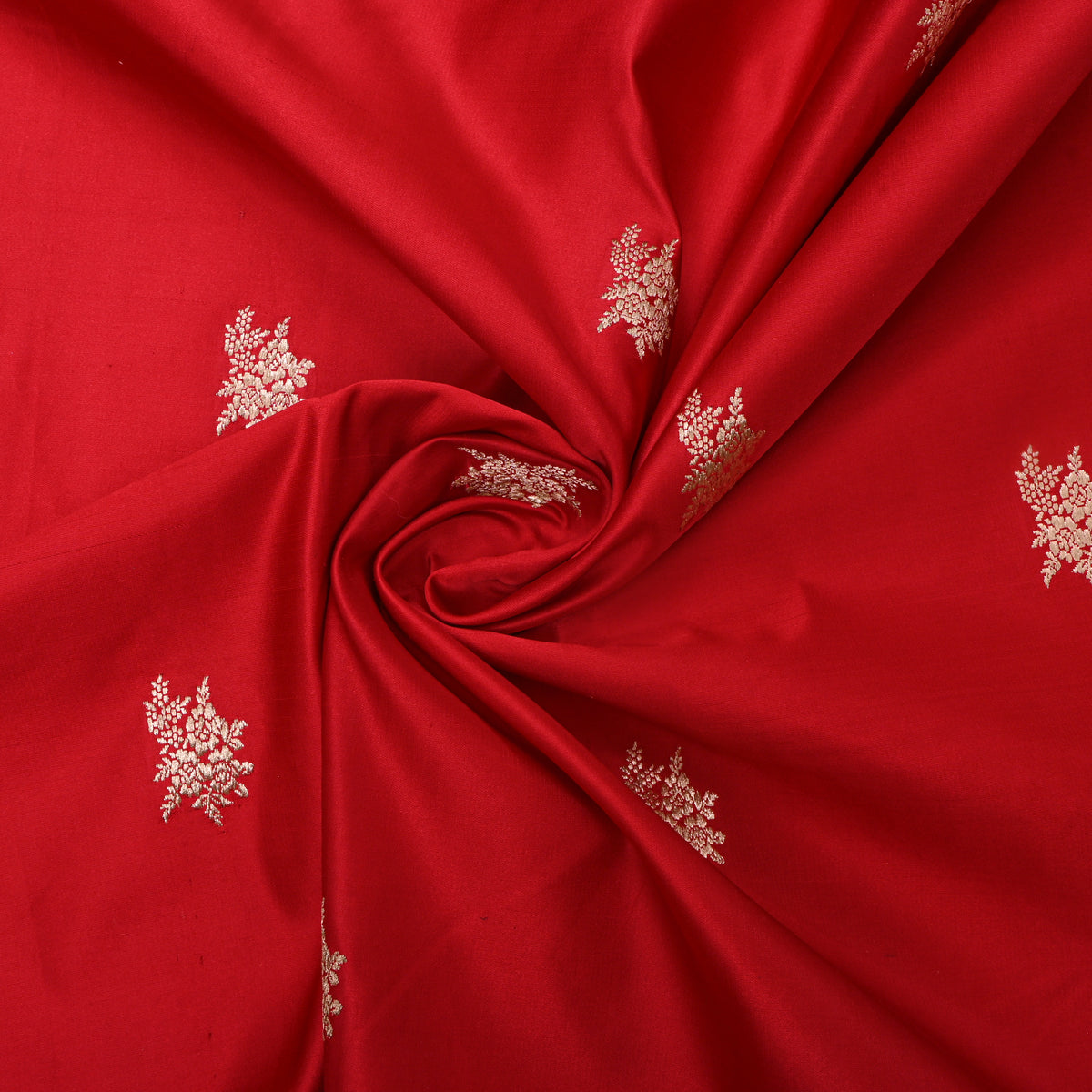 Red Gold Floral Butti Jamawar Silk Fabric