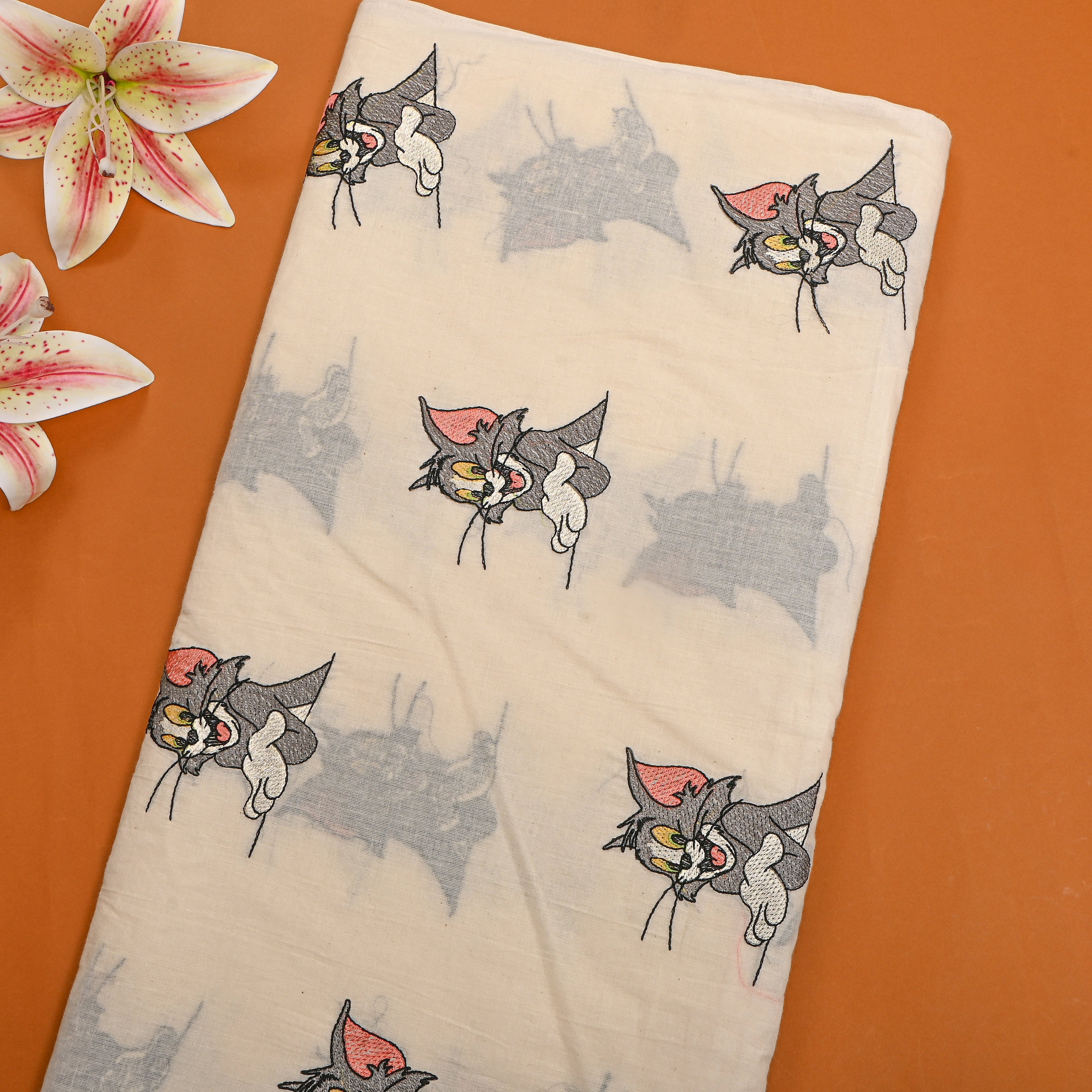 Cream Novelty Tom Thread Work Cotton