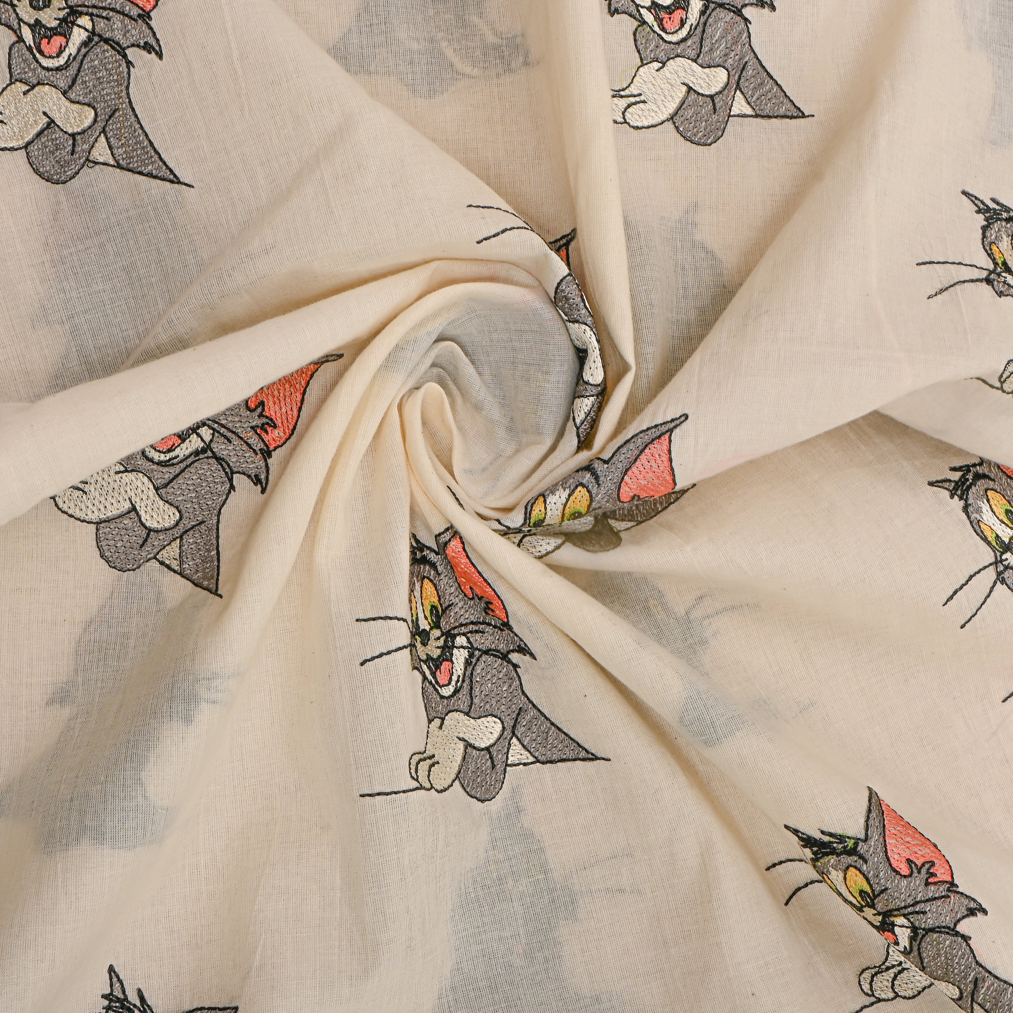 Cream Novelty Tom Thread Work Cotton