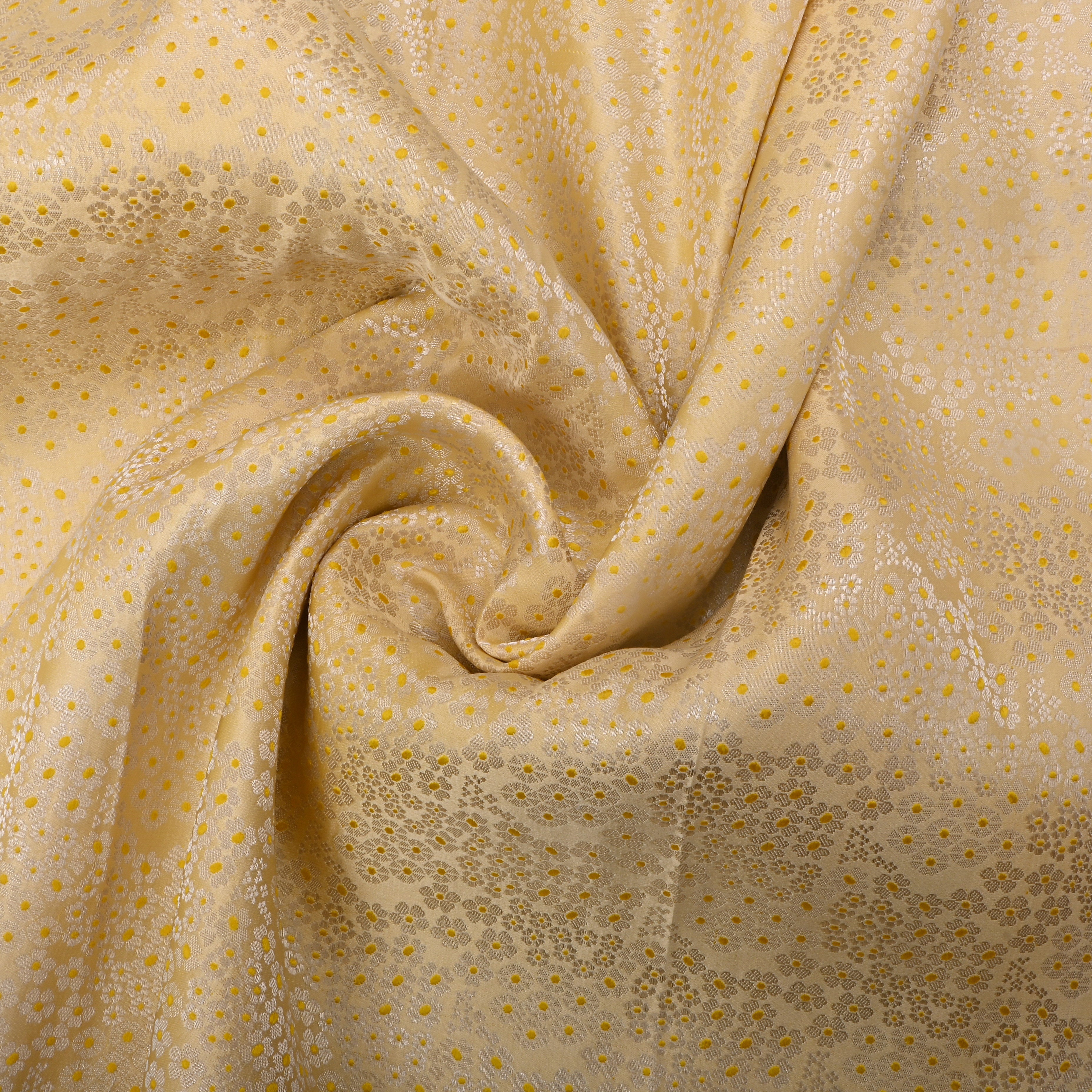 Fawn Yellow Jamawar Silk Fabric With Floral Pattern