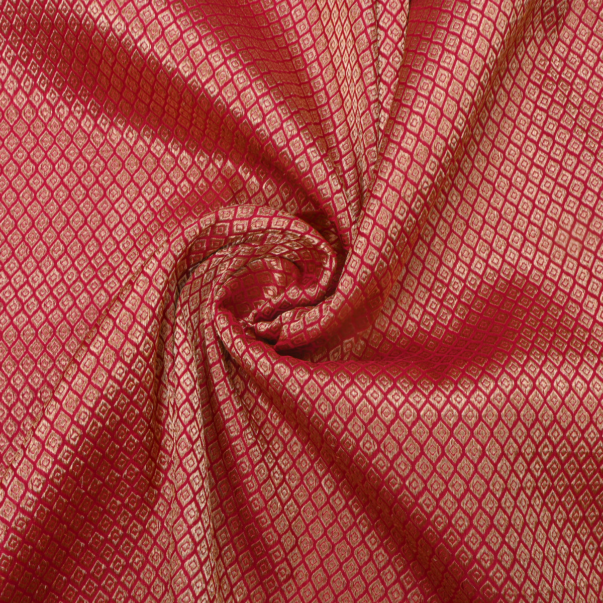 Deep Red Gold Zari Butti Motif Jamawar Silk Fabric