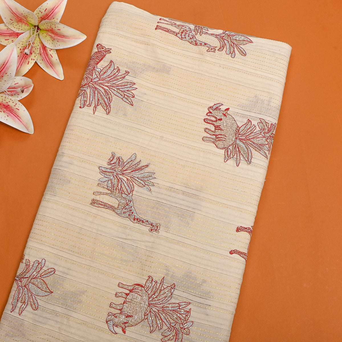 Soft Cream Shikargah Thread Work Cotton