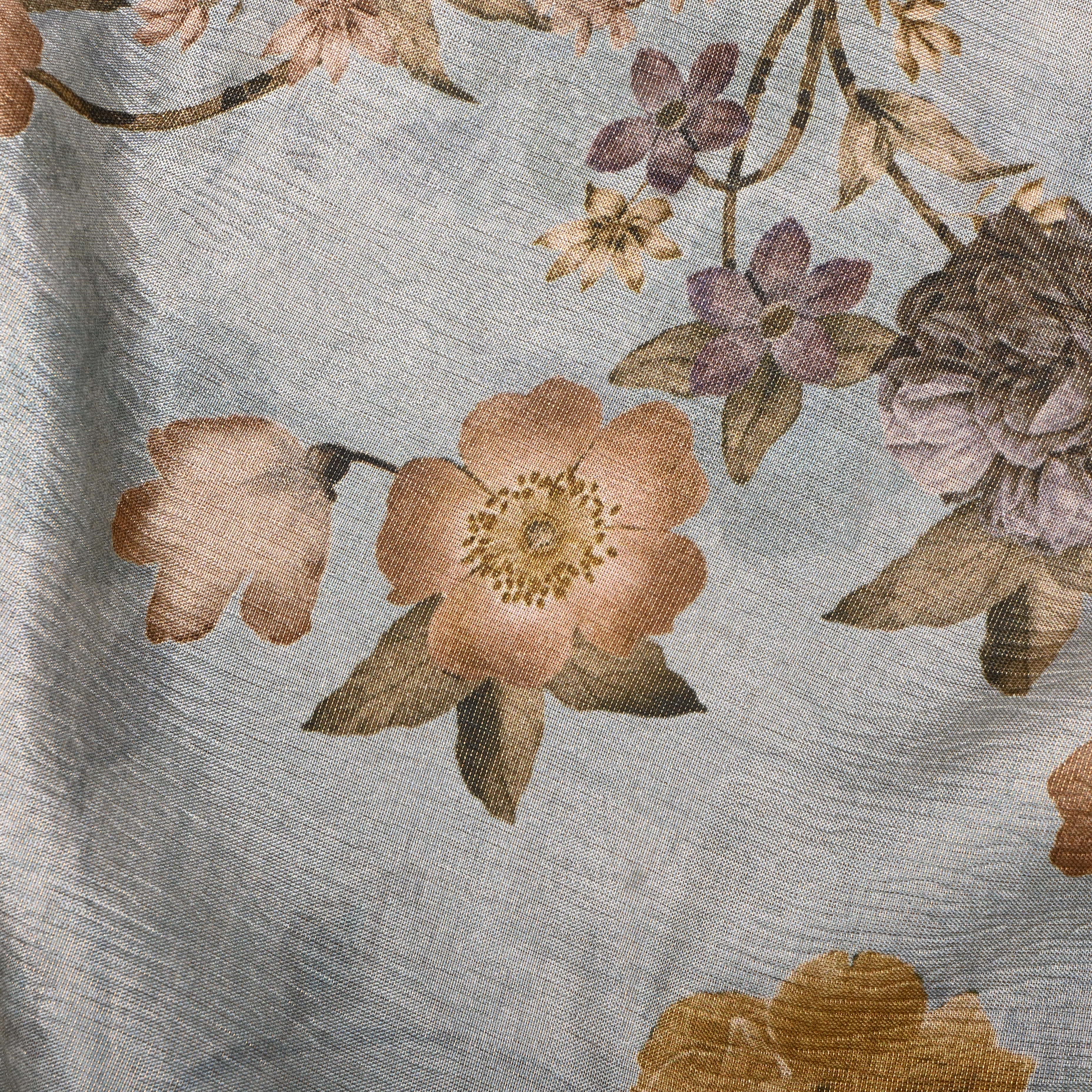 Grey Tissue Fabric With Floral Prints