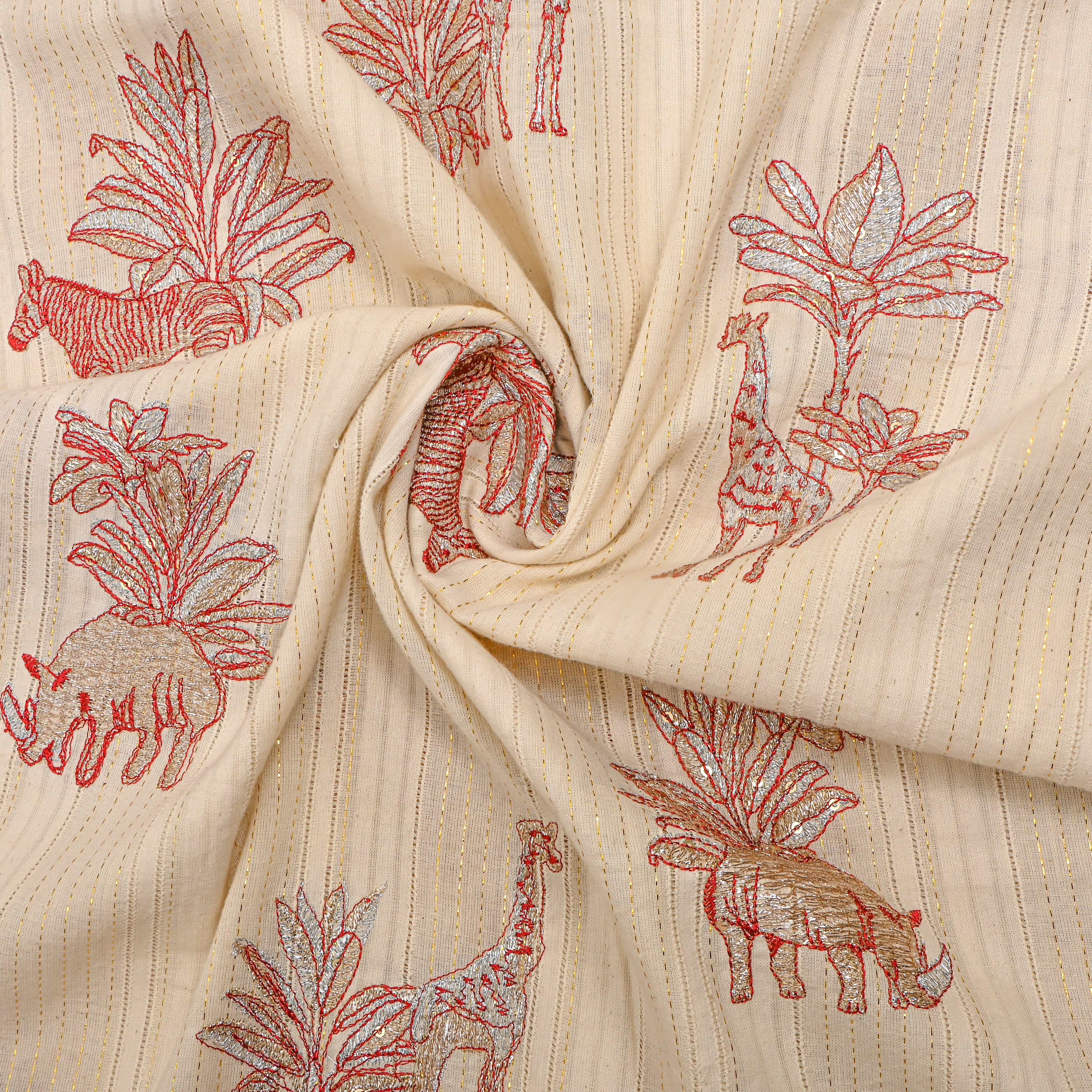 Soft Cream Shikargah Thread Work Cotton
