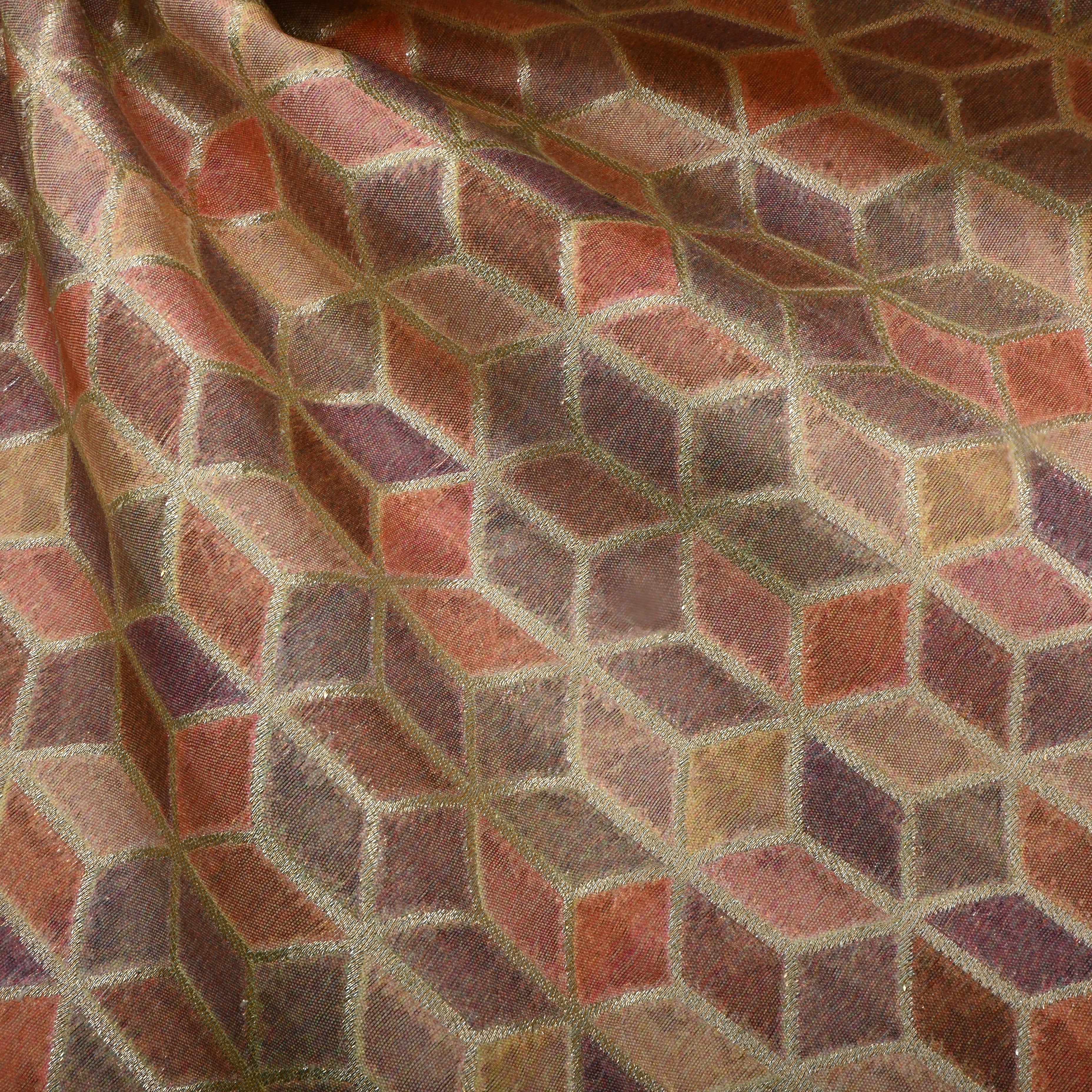 Multi-Color Jamawar Silk Fabric With Zari Work