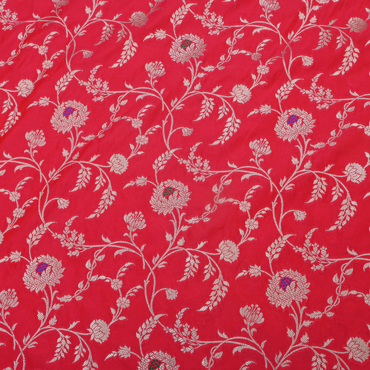 Red Silver Zari Floral Jaal Banarasi Silk Fabric