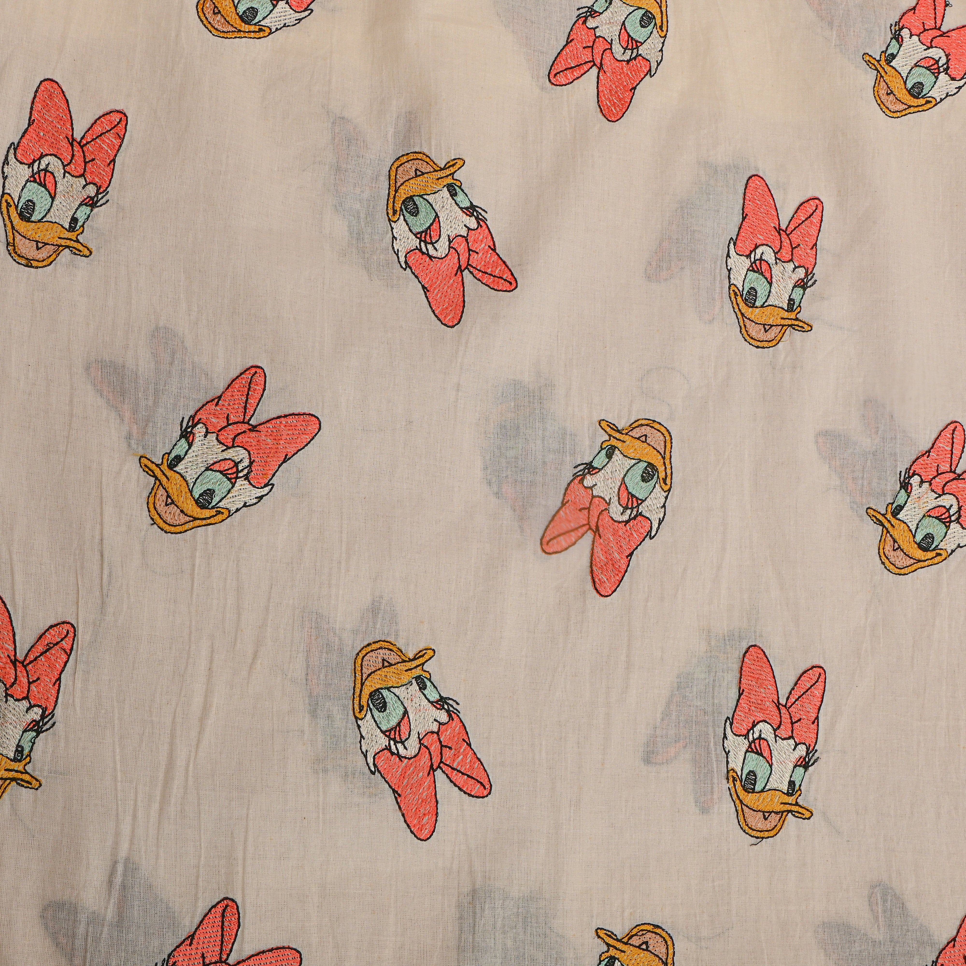 Cream Novelty Daisy Duck Thread Work Cotton
