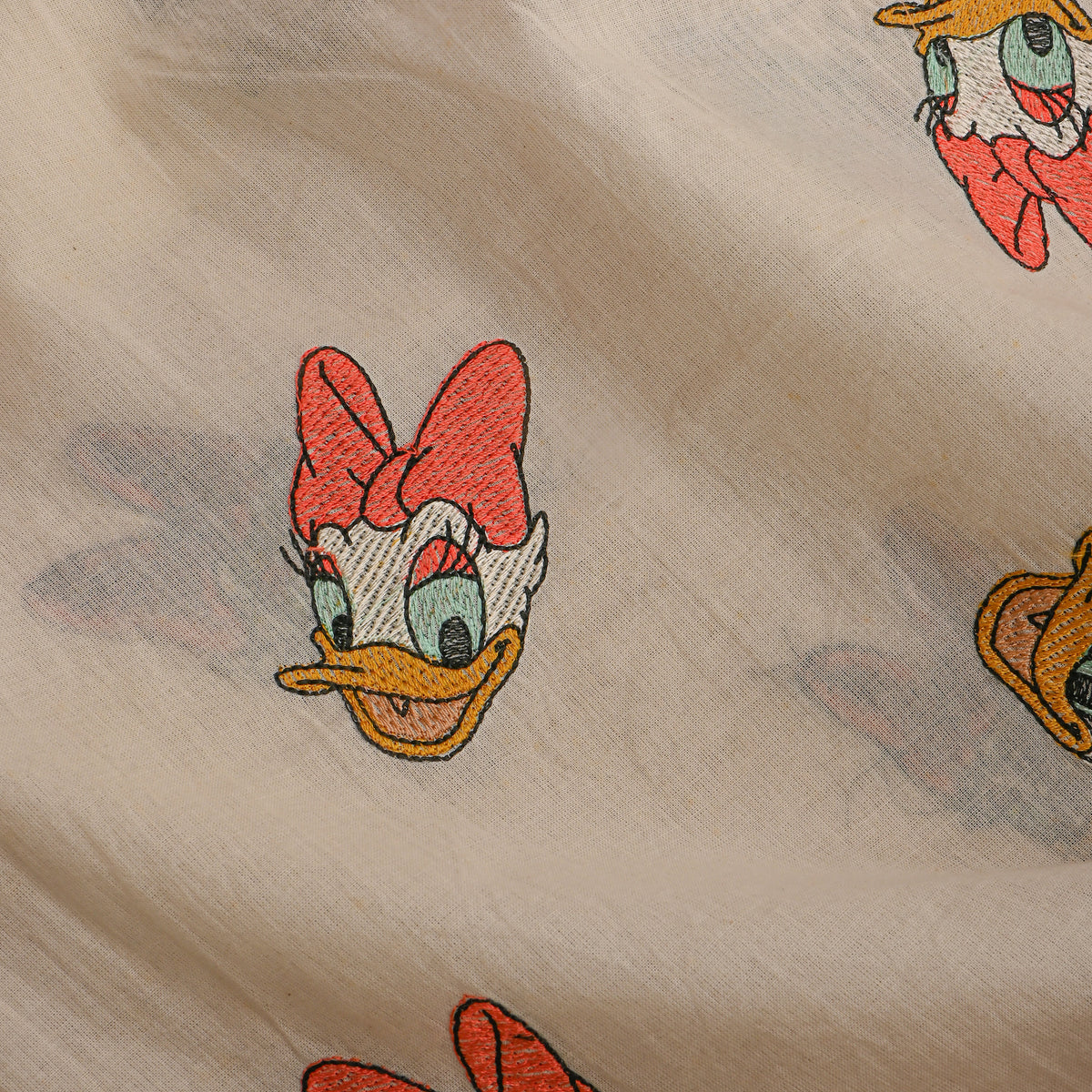 Cream Novelty Daisy Duck Thread Work Cotton
